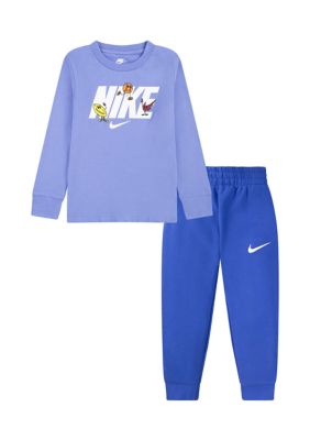 Nike Little Girls 2T-6X Short Sleeve Color Block Logo Tee & Solid Shorts  Set