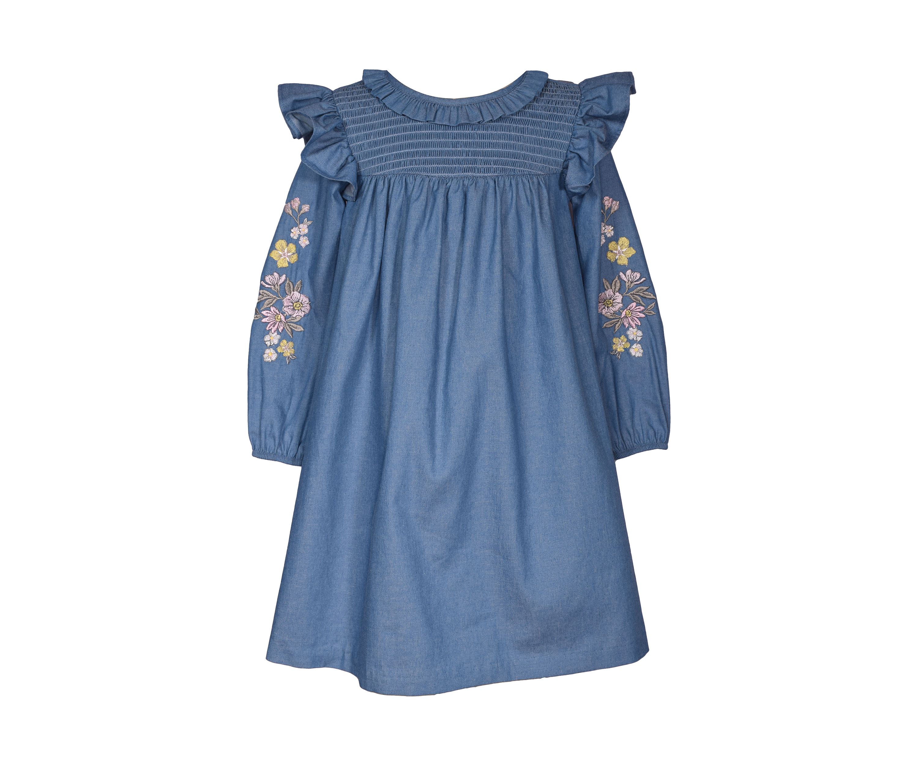 Girls 4-6x Denim Embroidered Dress