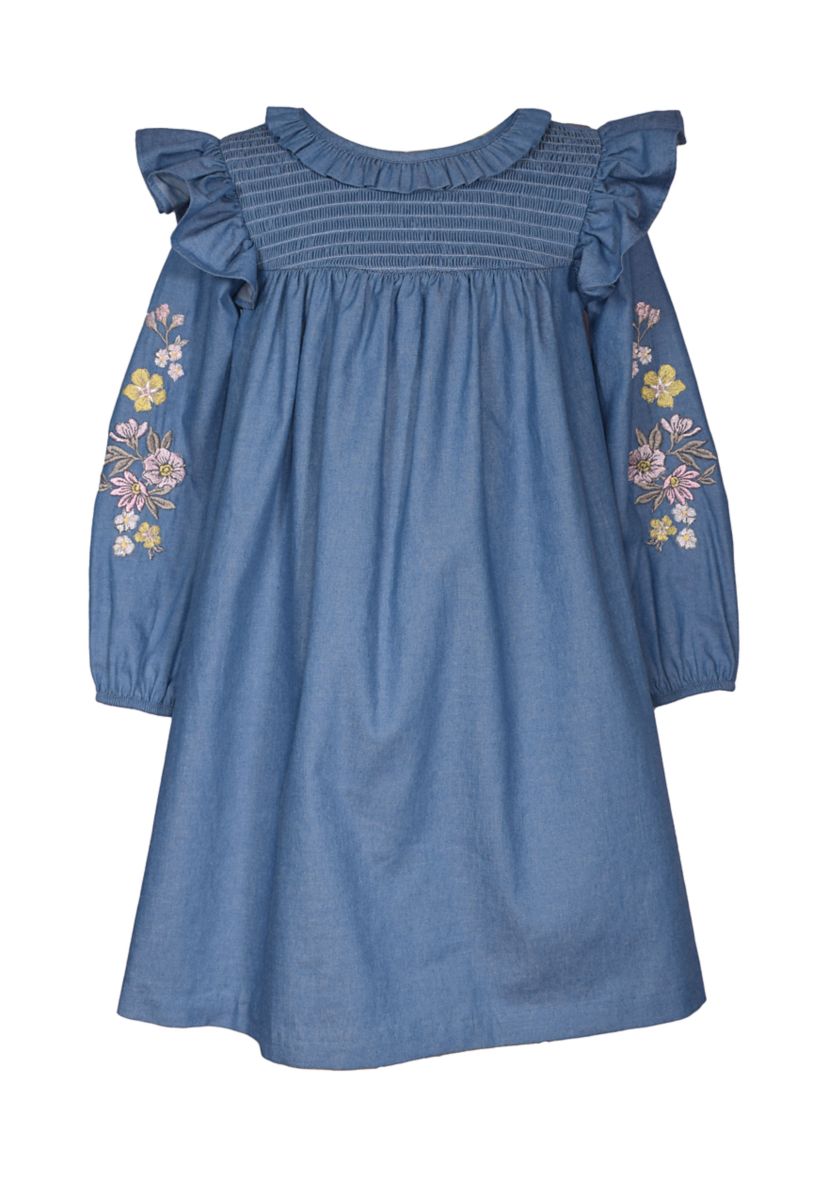 Girls 4-6x Denim Embroidered Dress