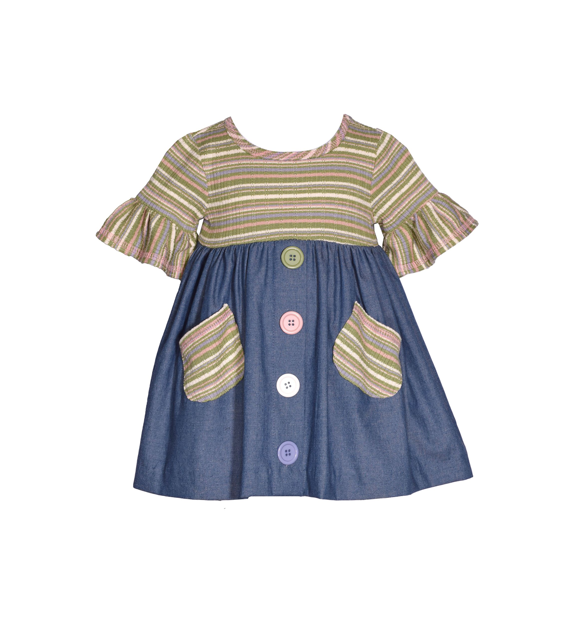 Girls 4-6x Striped Rib Knit Denim Dress