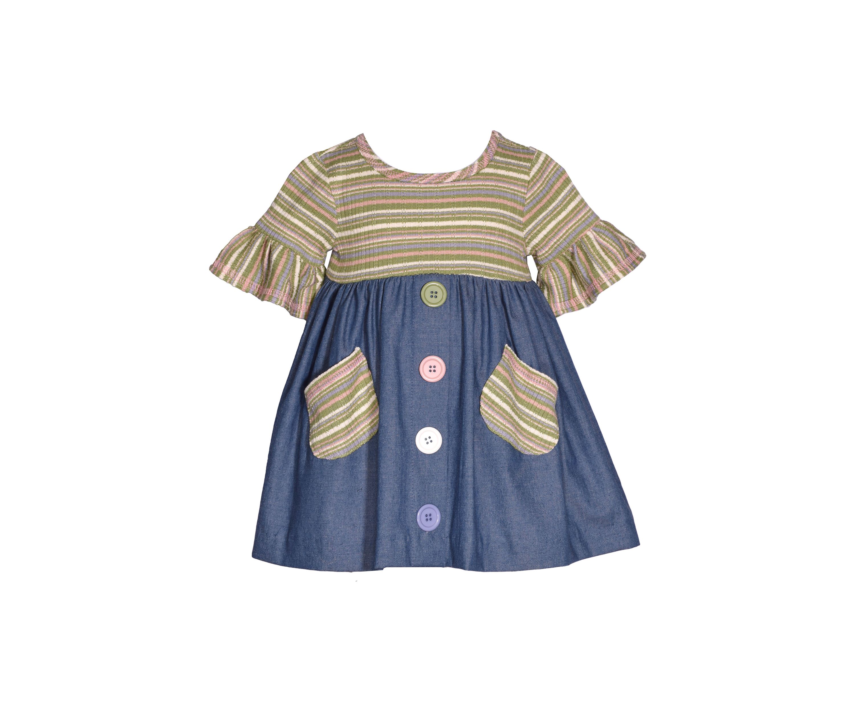 Girls 4-6x Striped Rib Knit Denim Dress