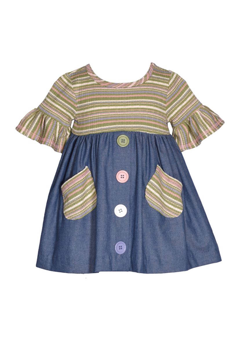 Girls 4-6x Striped Rib Knit Denim Dress