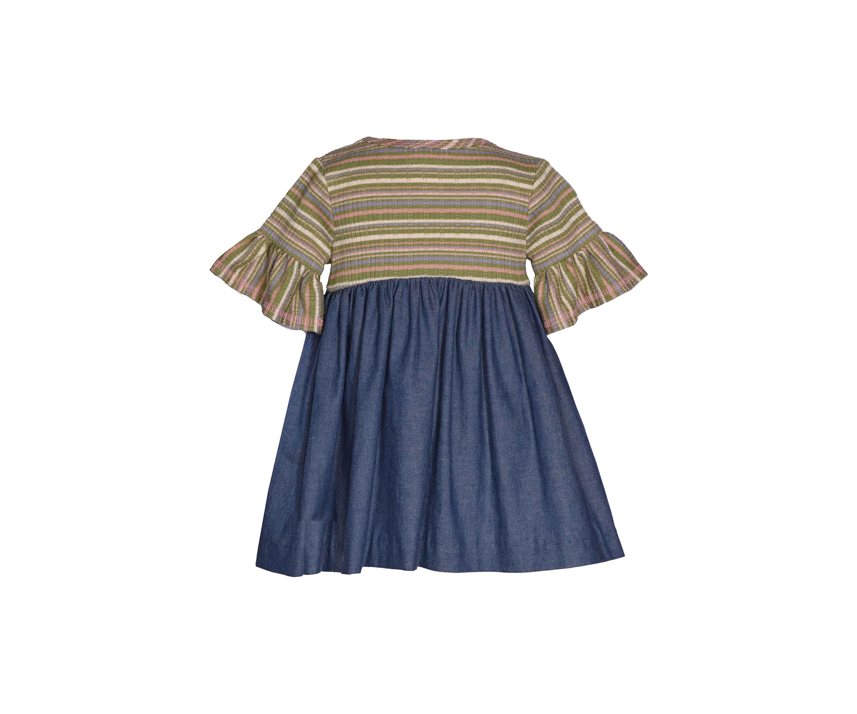 Girls 4-6x Striped Rib Knit Denim Dress
