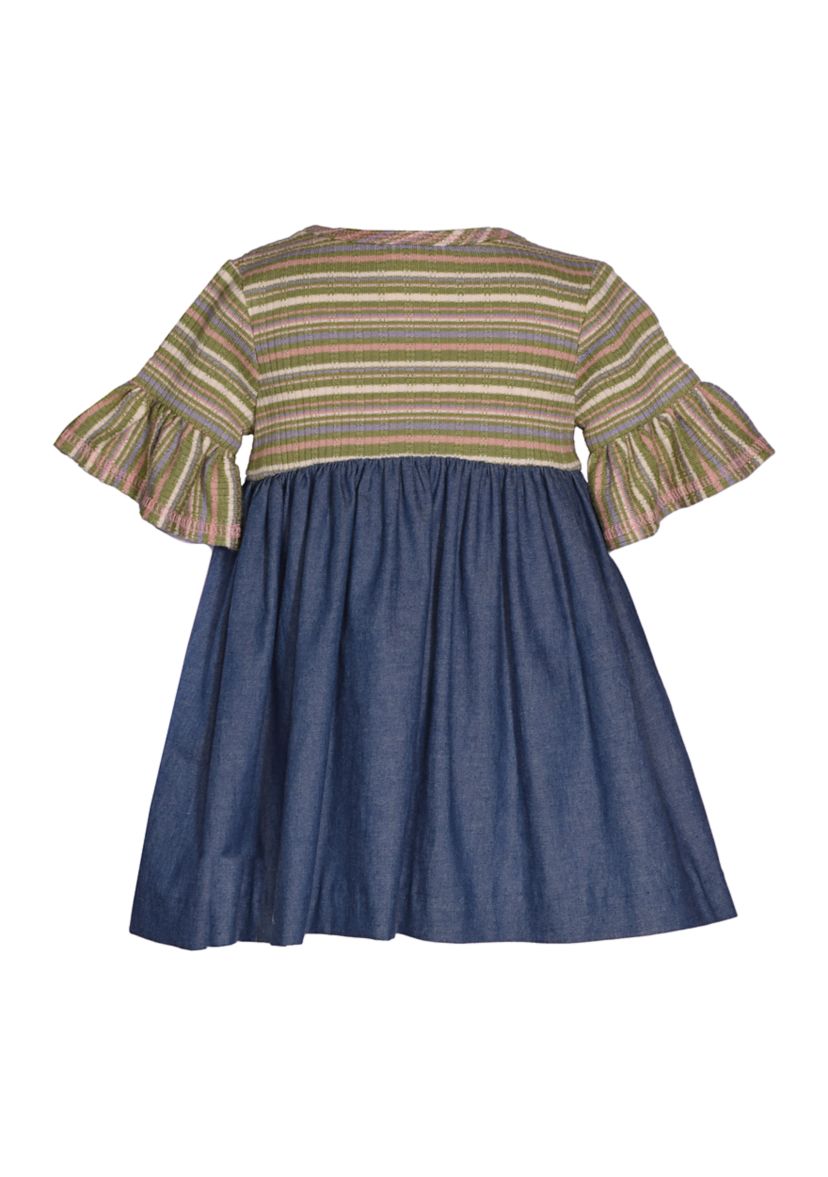 Girls 4-6x Striped Rib Knit Denim Dress