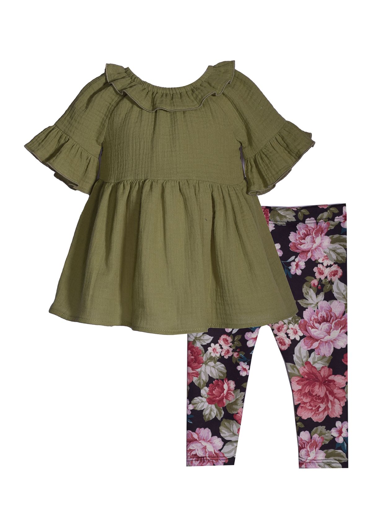 Girls 4-6x Solid Gauze Top and Floral Leggings Set