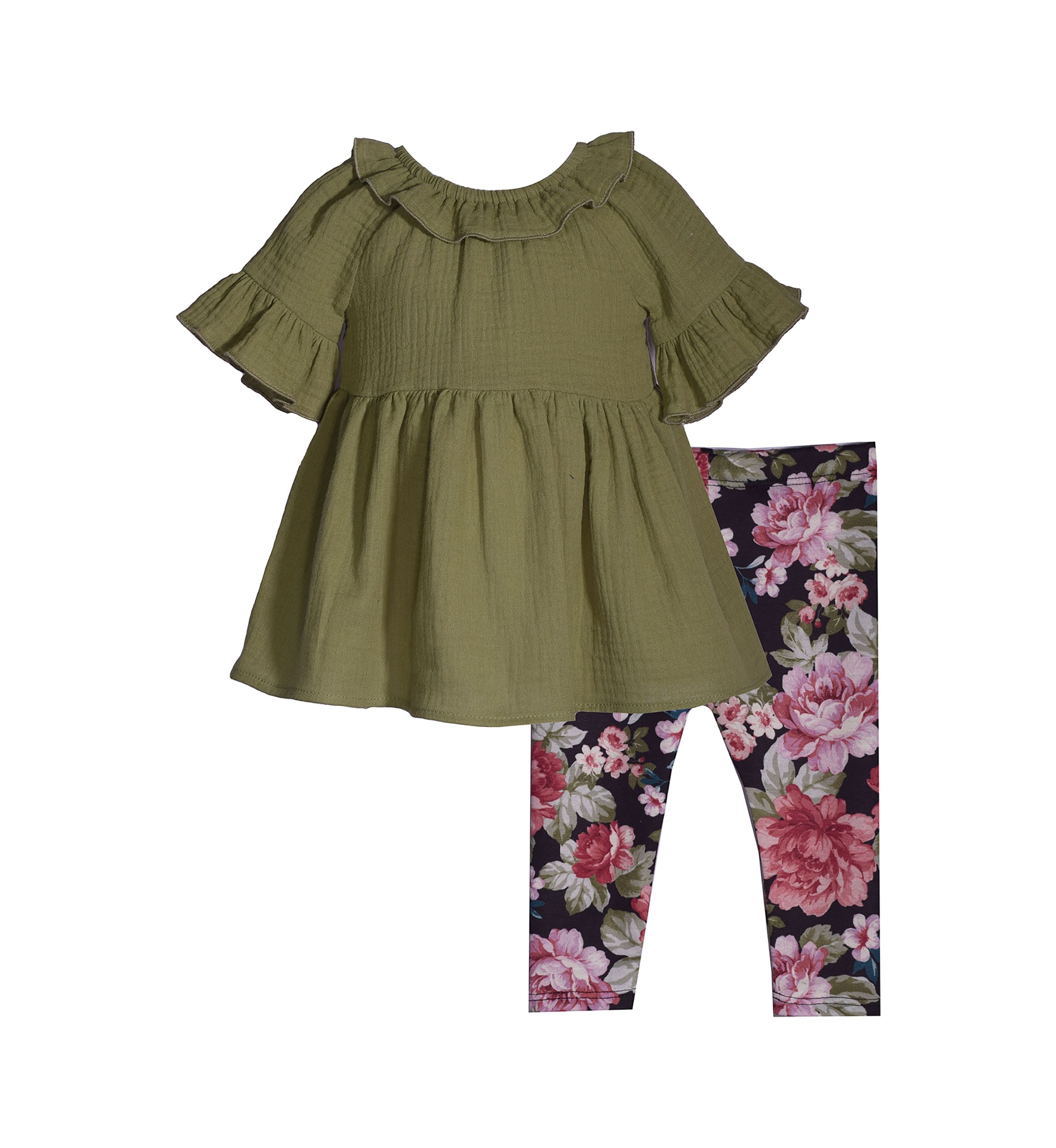 Girls 4-6x Solid Gauze Top and Floral Leggings Set