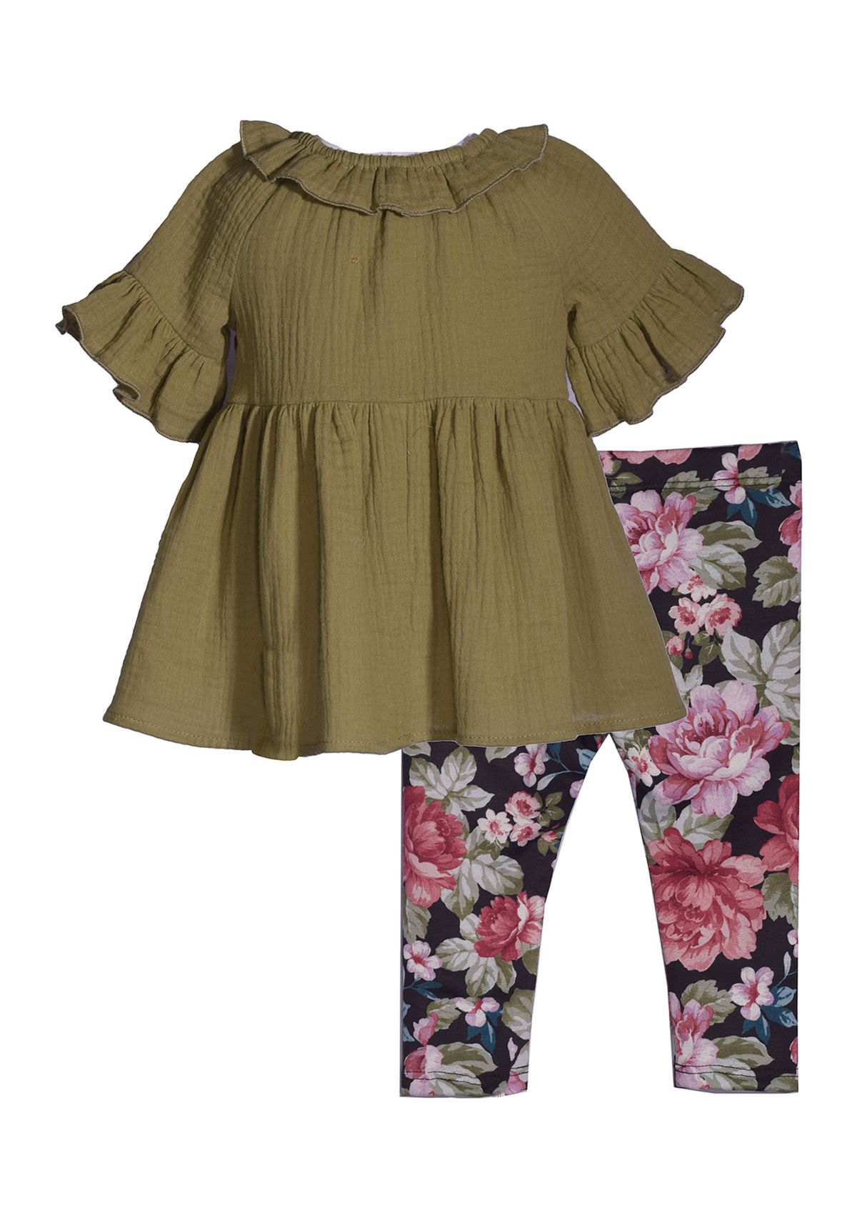 Girls 4-6x Solid Gauze Top and Floral Leggings Set