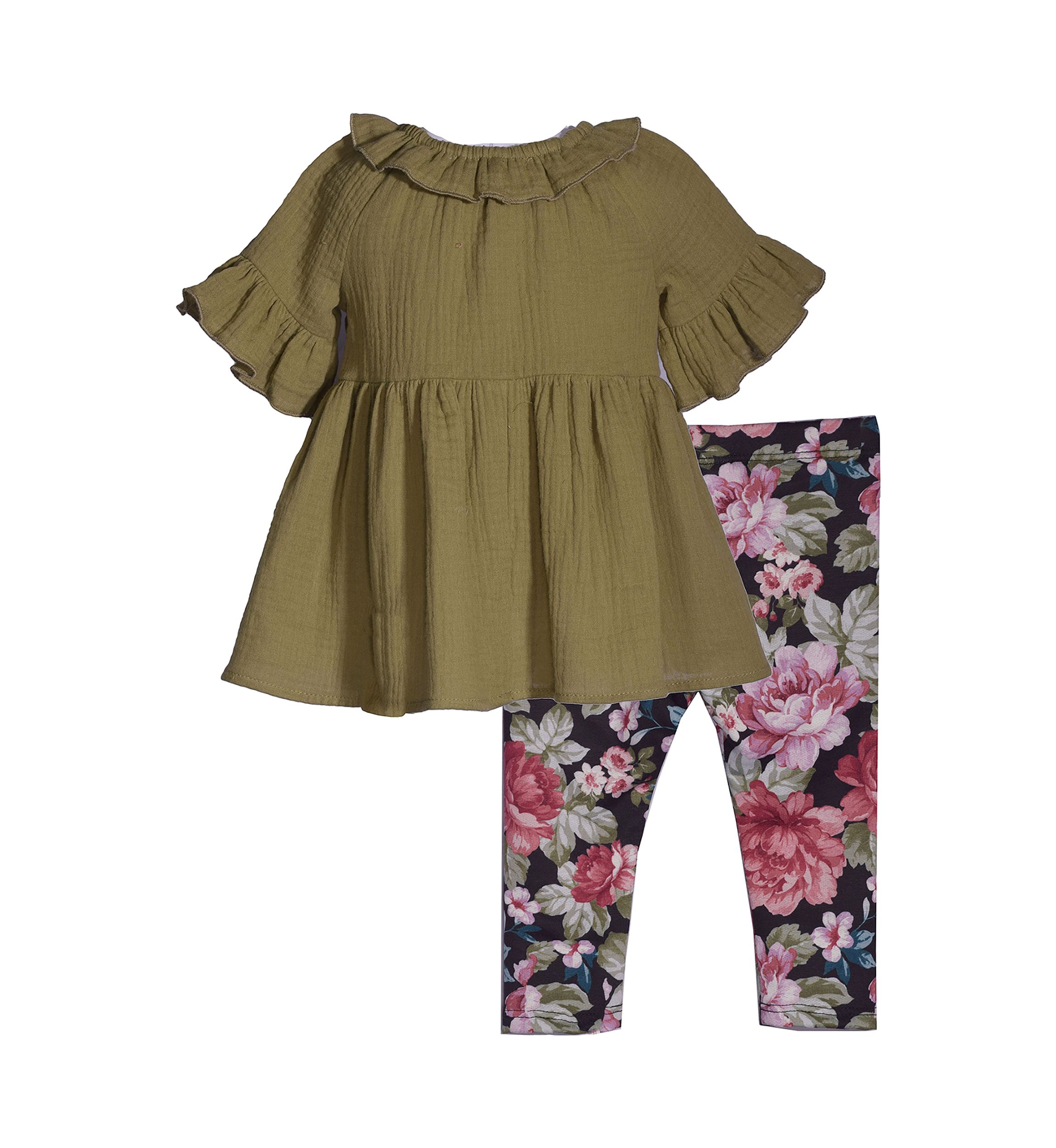 Girls 4-6x Solid Gauze Top and Floral Leggings Set