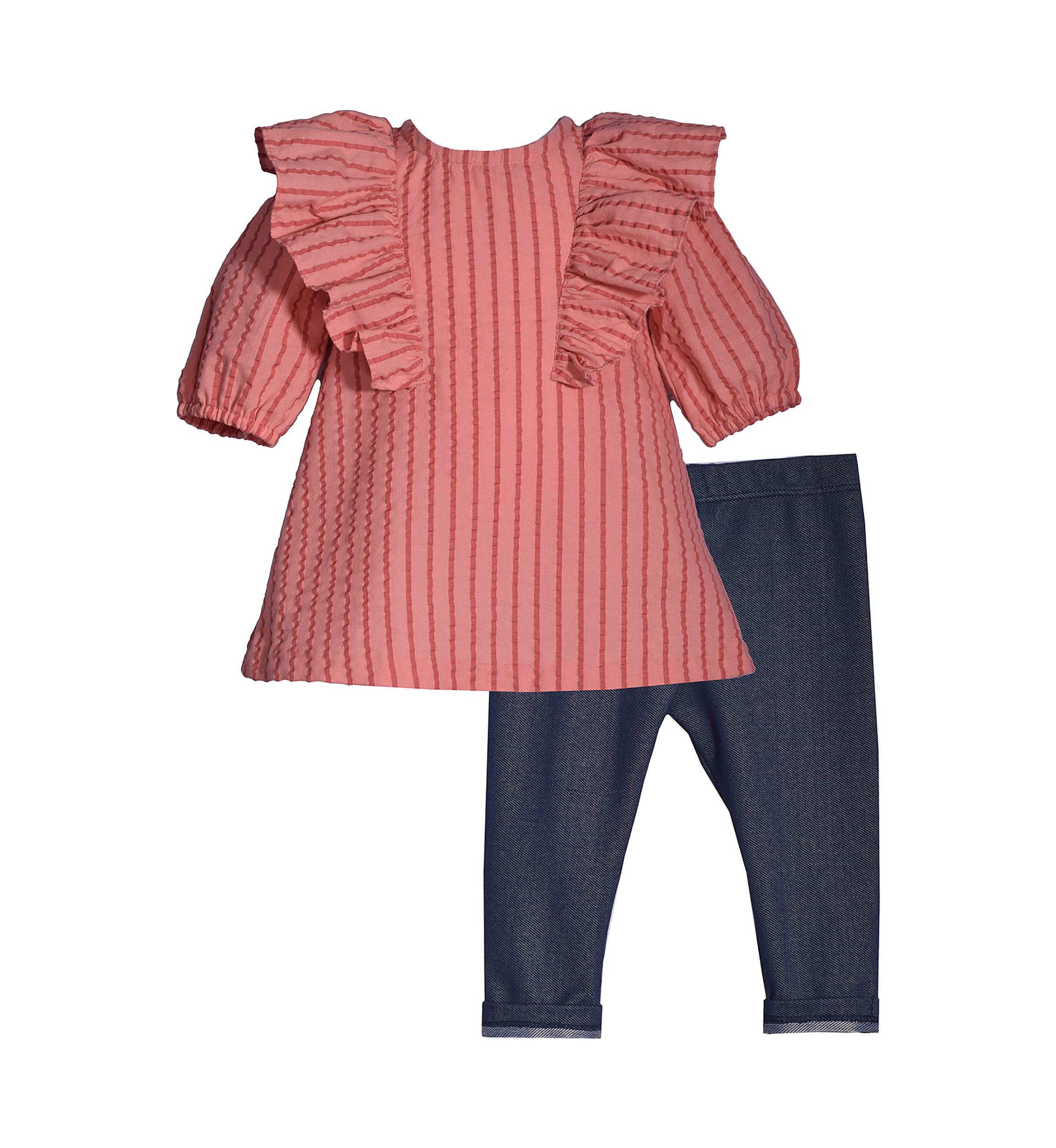 Girls 4-6x Tonal Seersucker Top with Denim Leggings Set