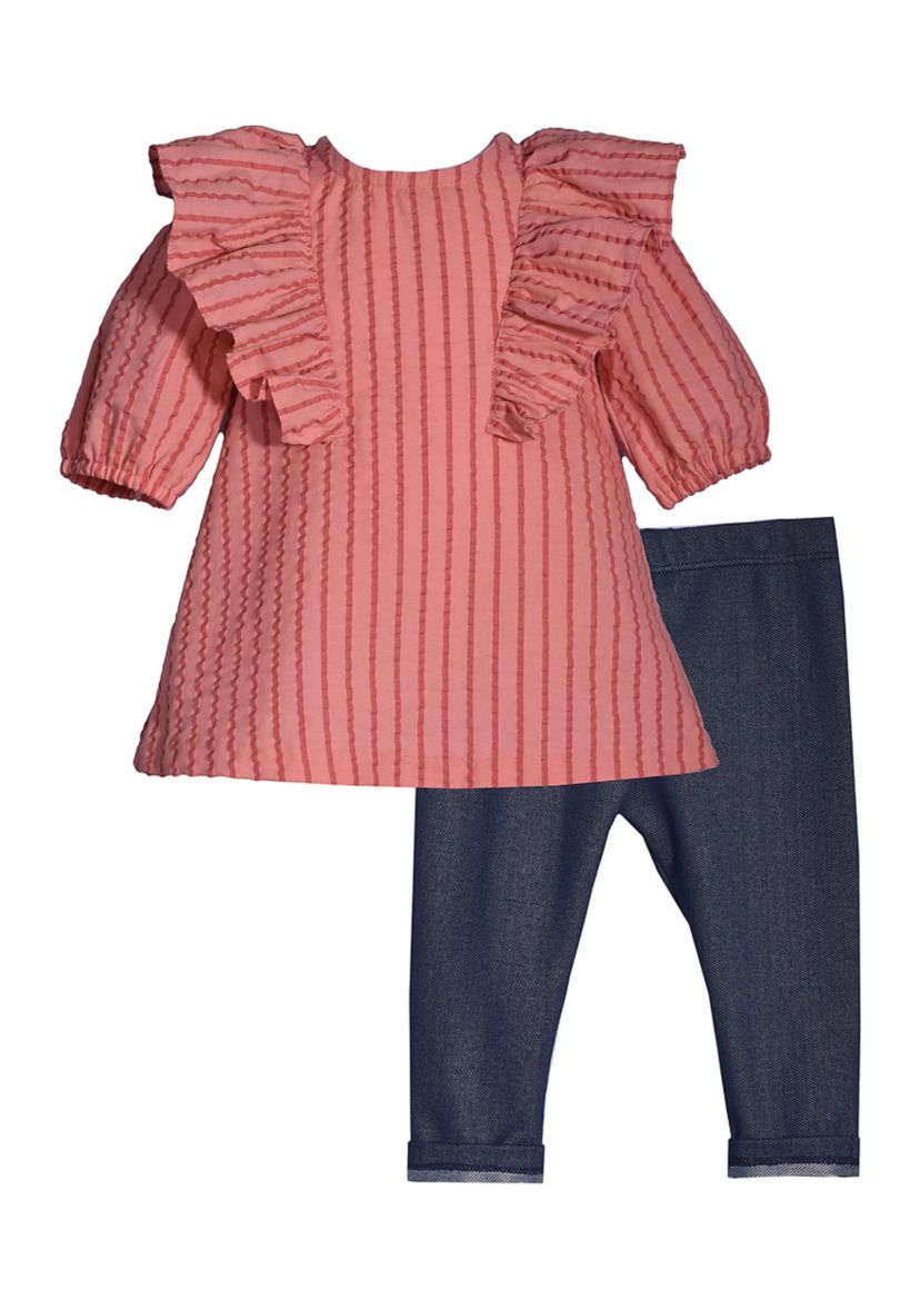 Girls 4-6x Tonal Seersucker Top with Denim Leggings Set