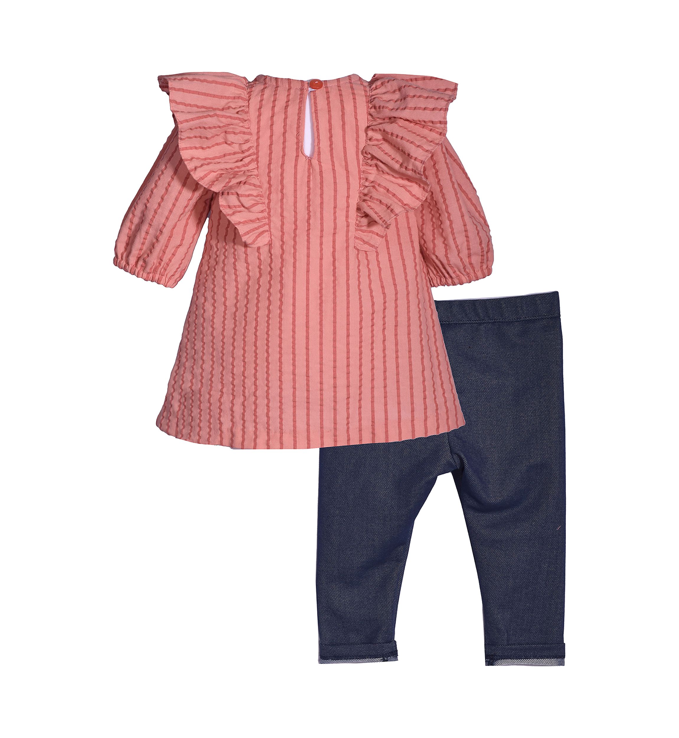 Girls 4-6x Tonal Seersucker Top with Denim Leggings Set