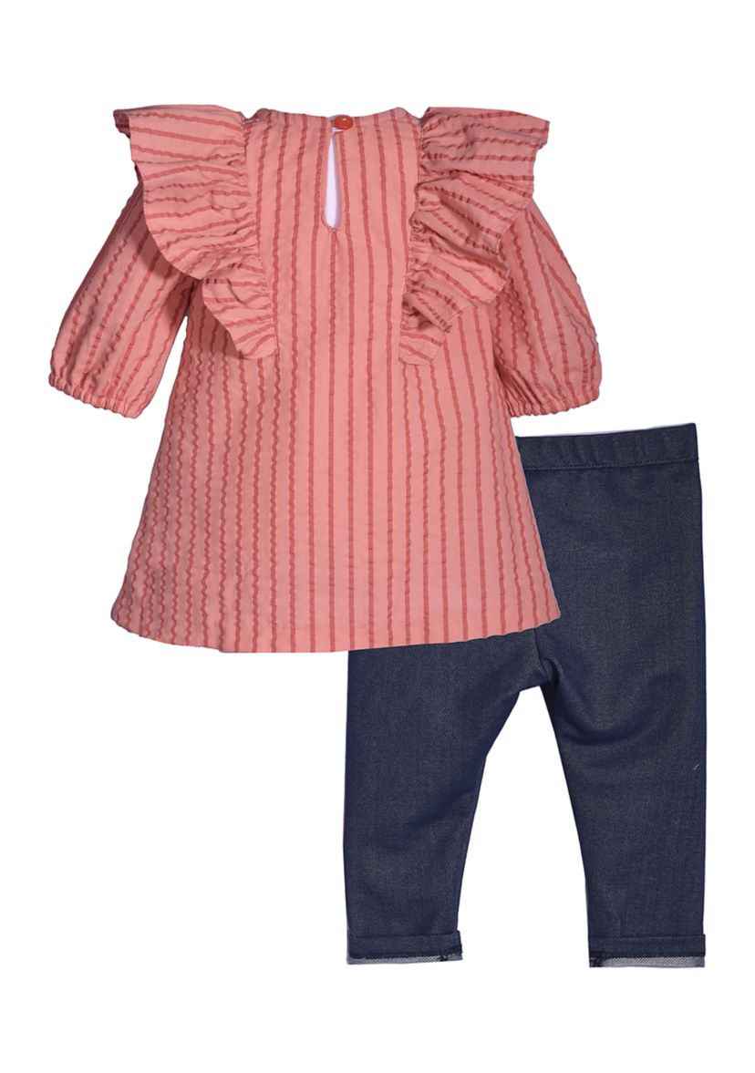 Girls 4-6x Tonal Seersucker Top with Denim Leggings Set