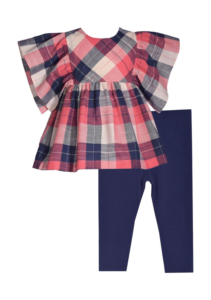Girls 4-6x Woven Plaid Top and Solid Leggings Set