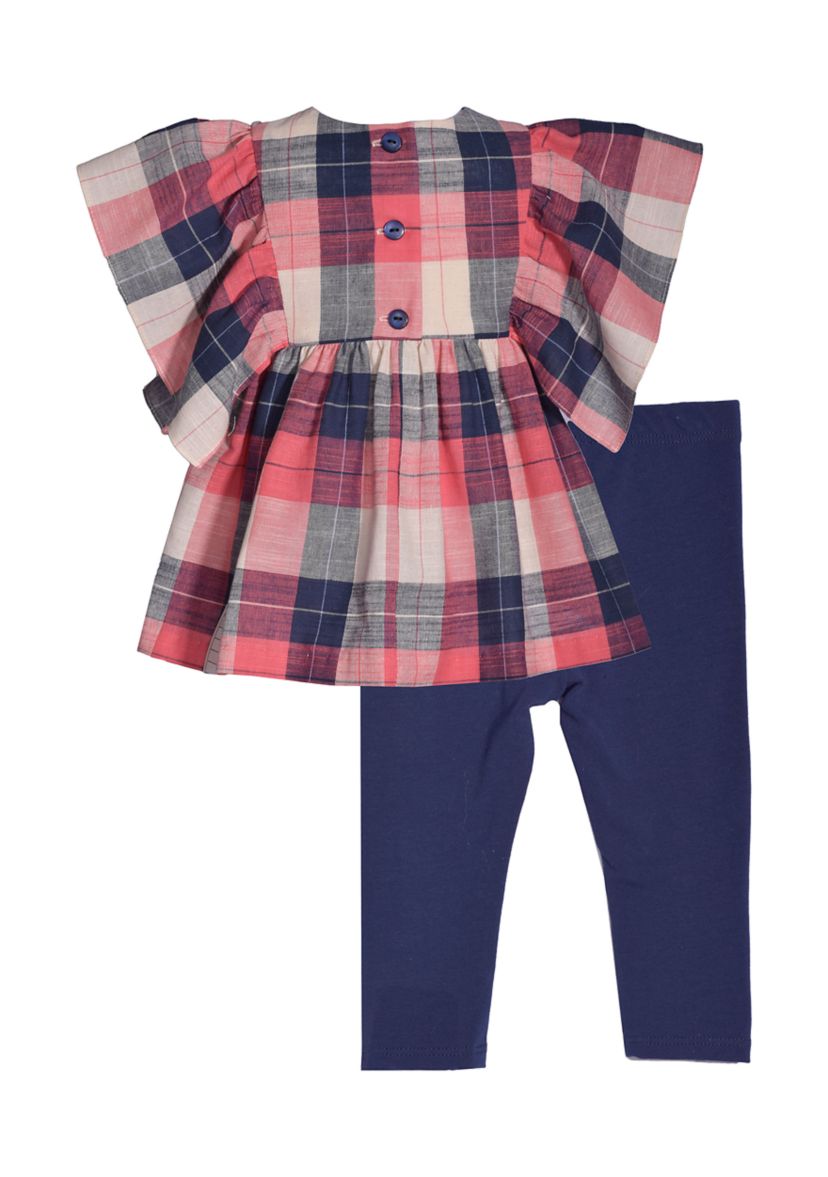 Girls 4-6x Woven Plaid Top and Solid Leggings Set