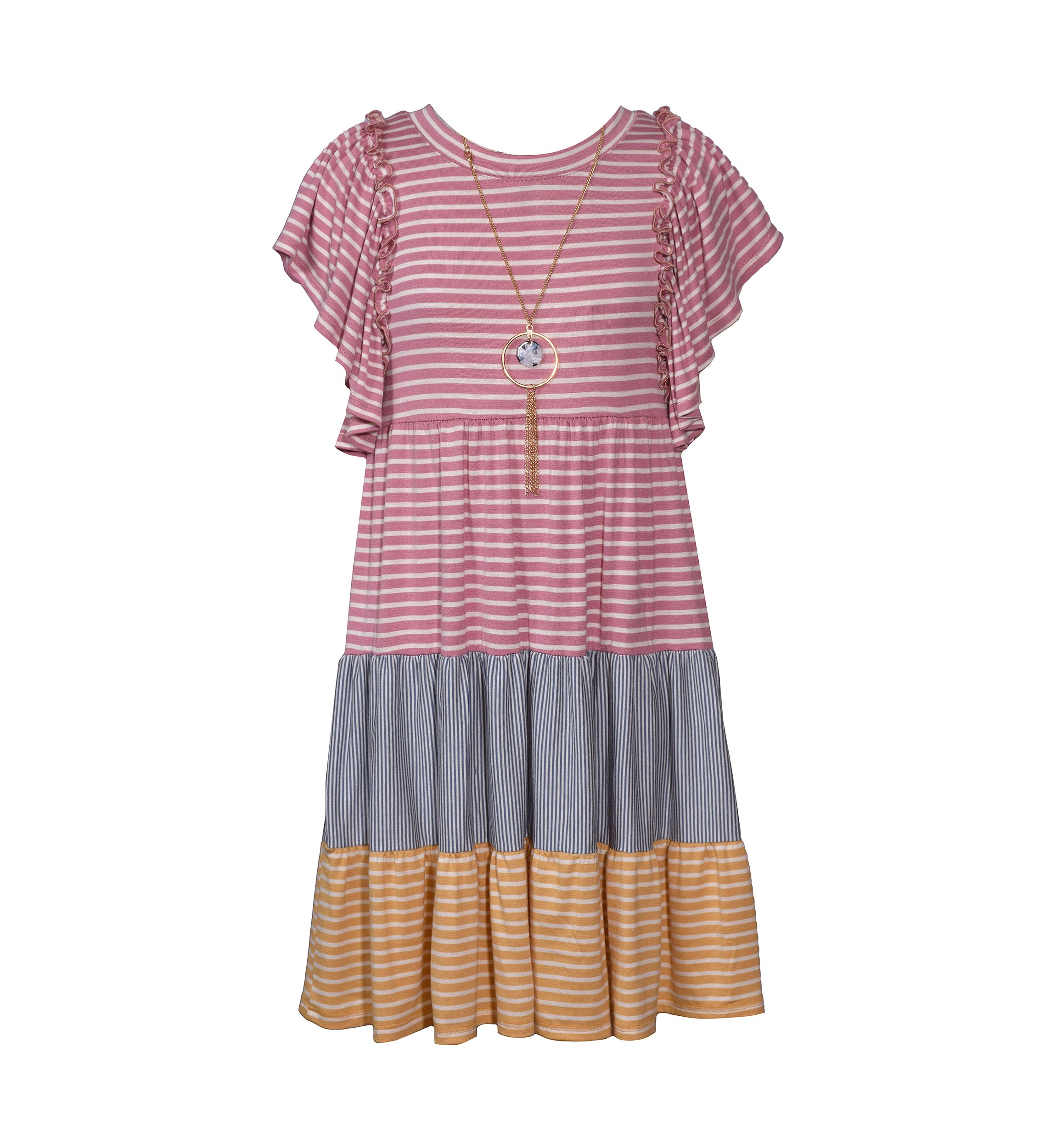 Girls 4-6x Multi Stripe Knit Dress with Necklace