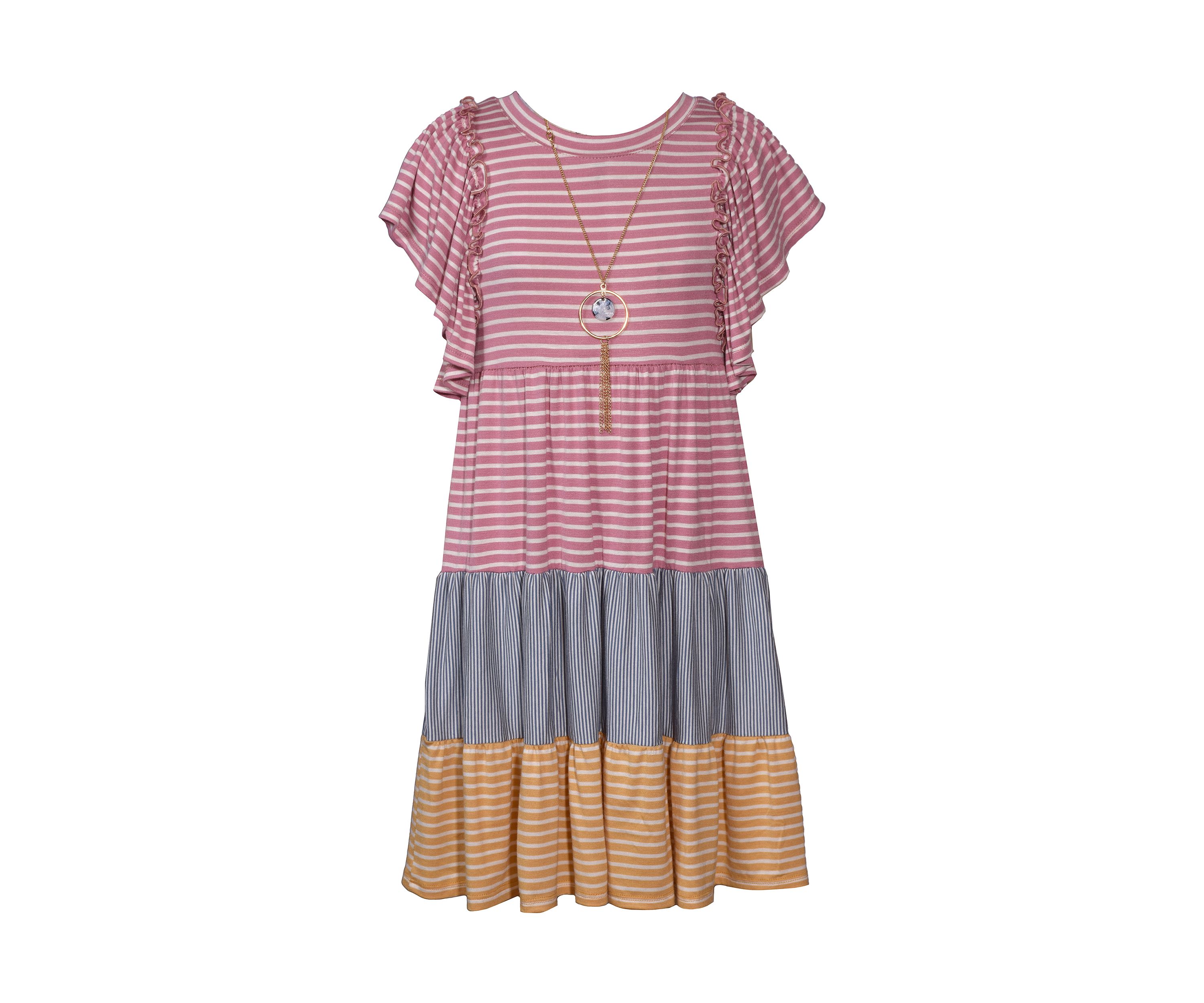 Girls 4-6x Multi Stripe Knit Dress with Necklace