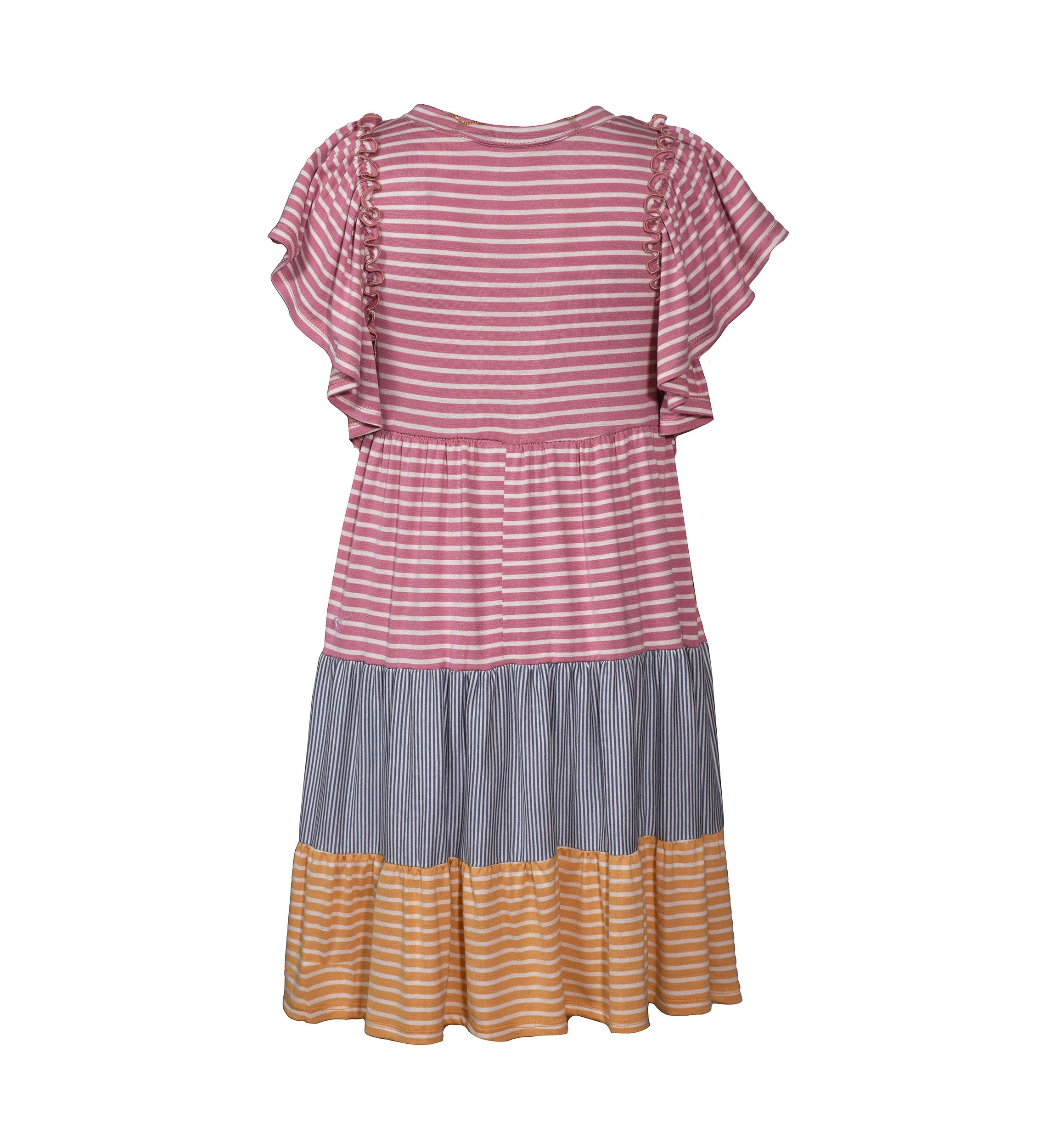 Girls 4-6x Multi Stripe Knit Dress with Necklace