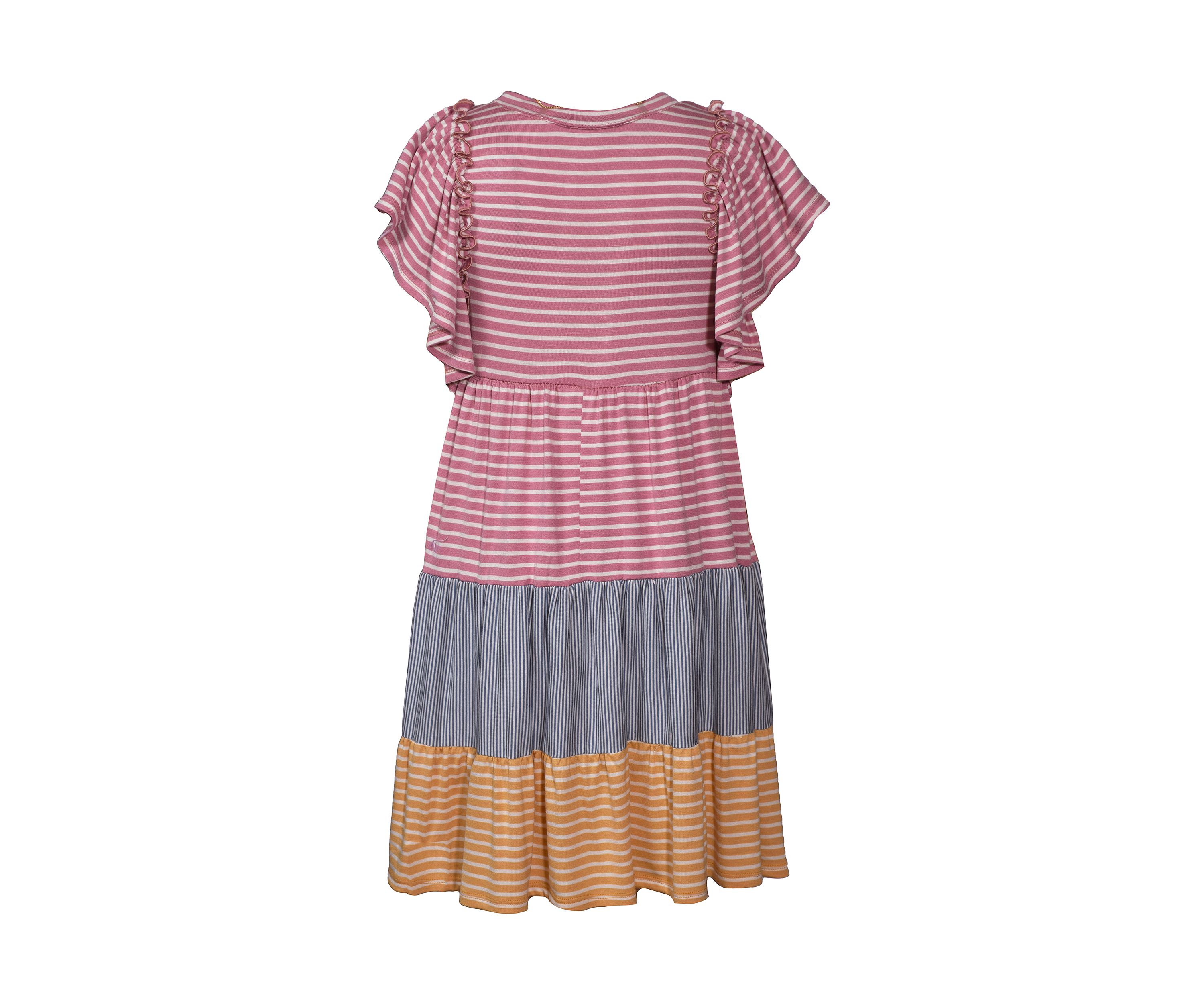 Girls 4-6x Multi Stripe Knit Dress with Necklace