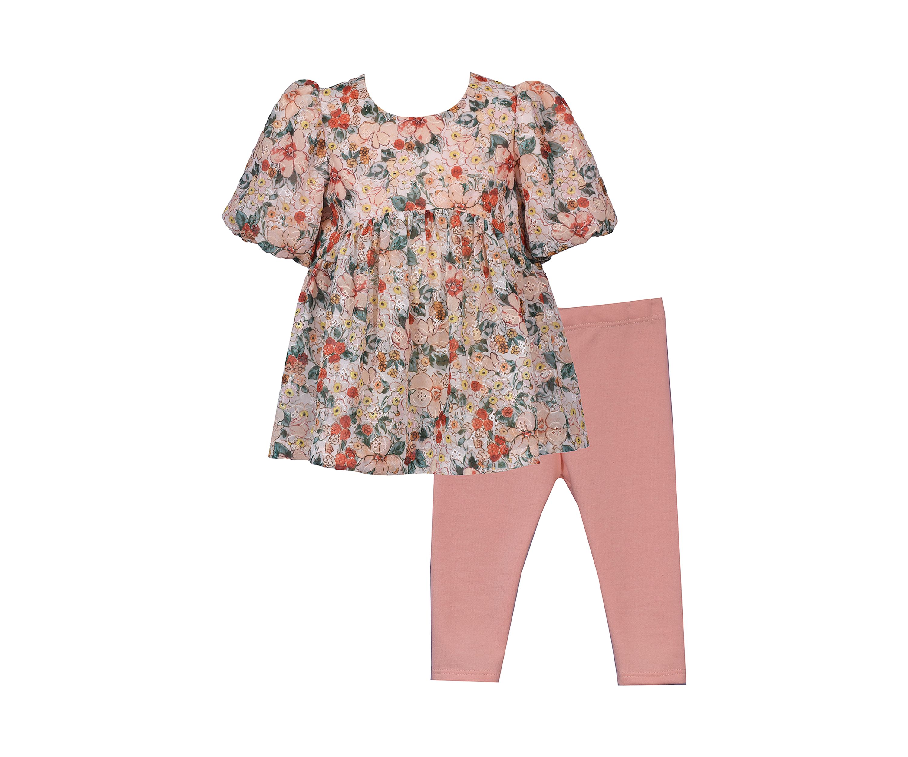 Girls 4-6x Eyelet Puff Sleeve Top and Leggings Set