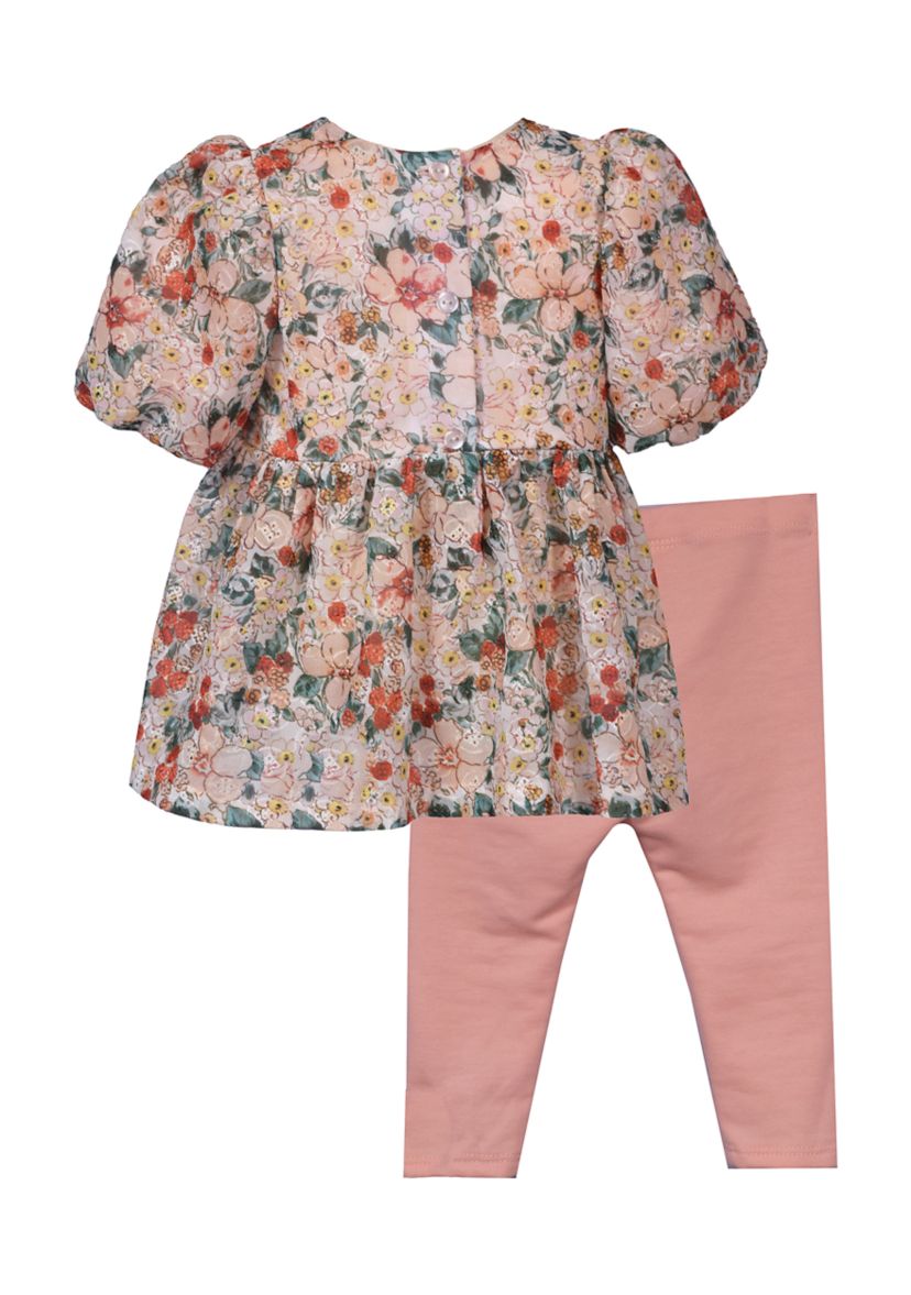 Girls 4-6x Eyelet Puff Sleeve Top and Leggings Set