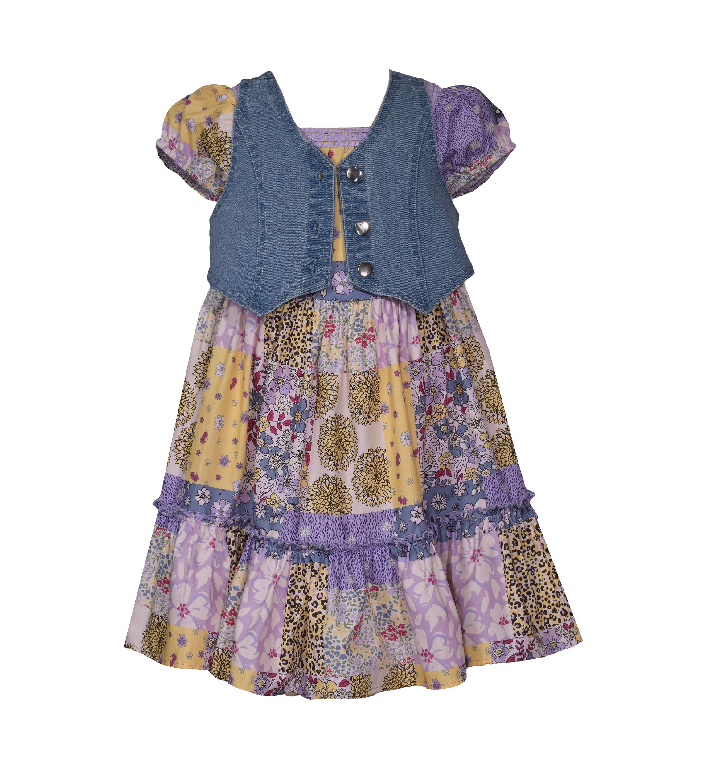 Girls 4-6x Printed Dress and Denim Vest Set