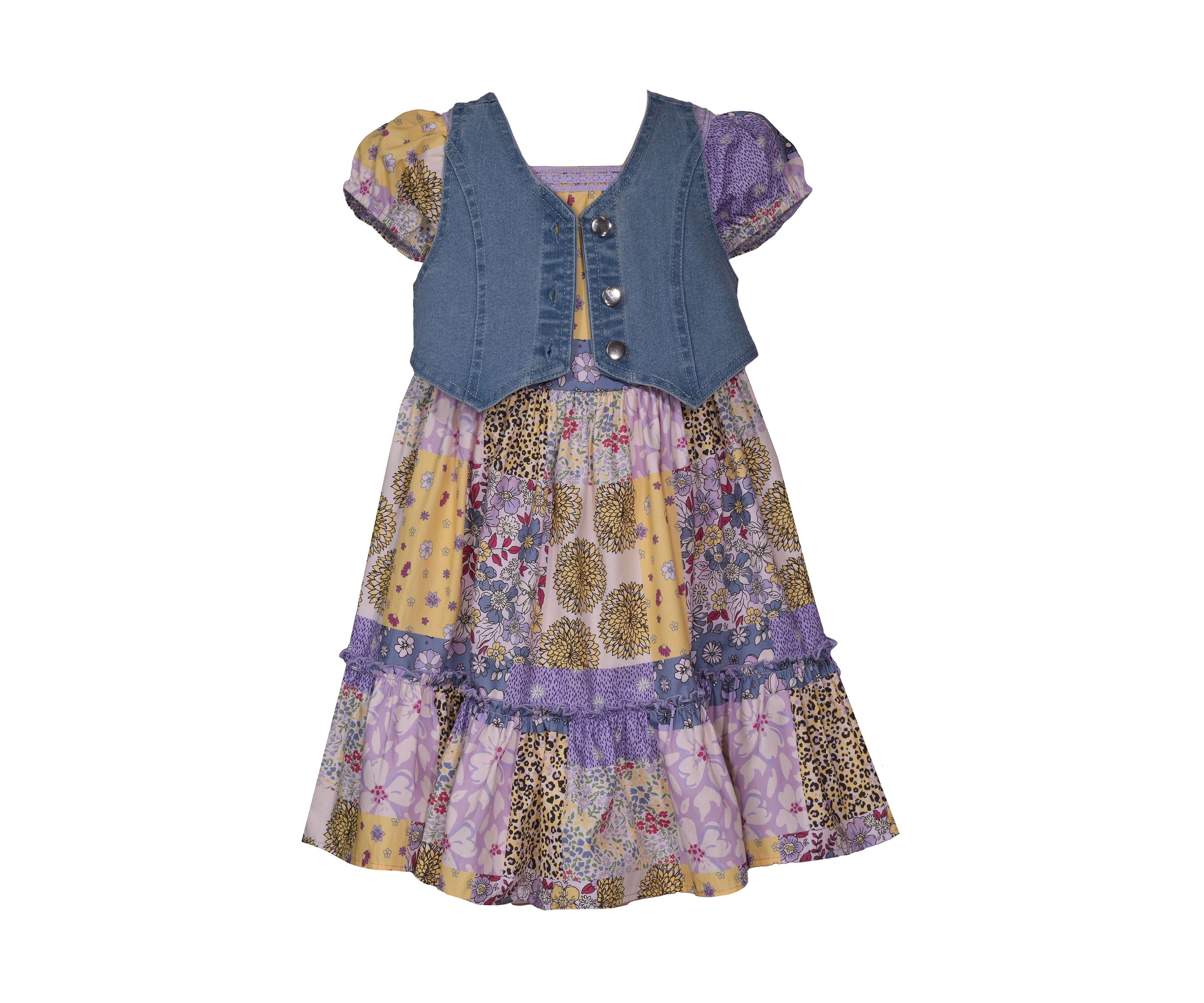 Girls 4-6x Printed Dress and Denim Vest Set