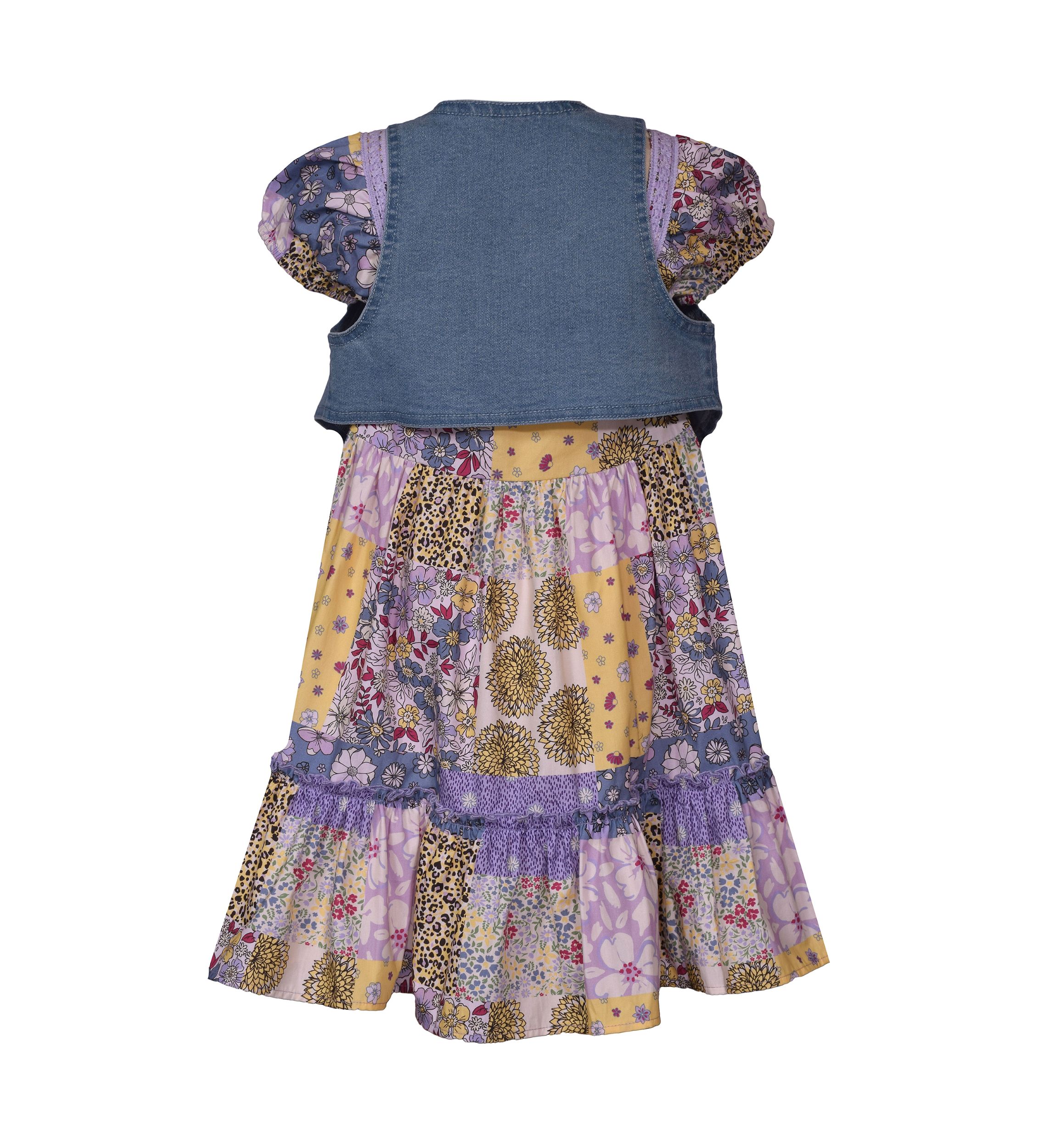 Girls 4-6x Printed Dress and Denim Vest Set