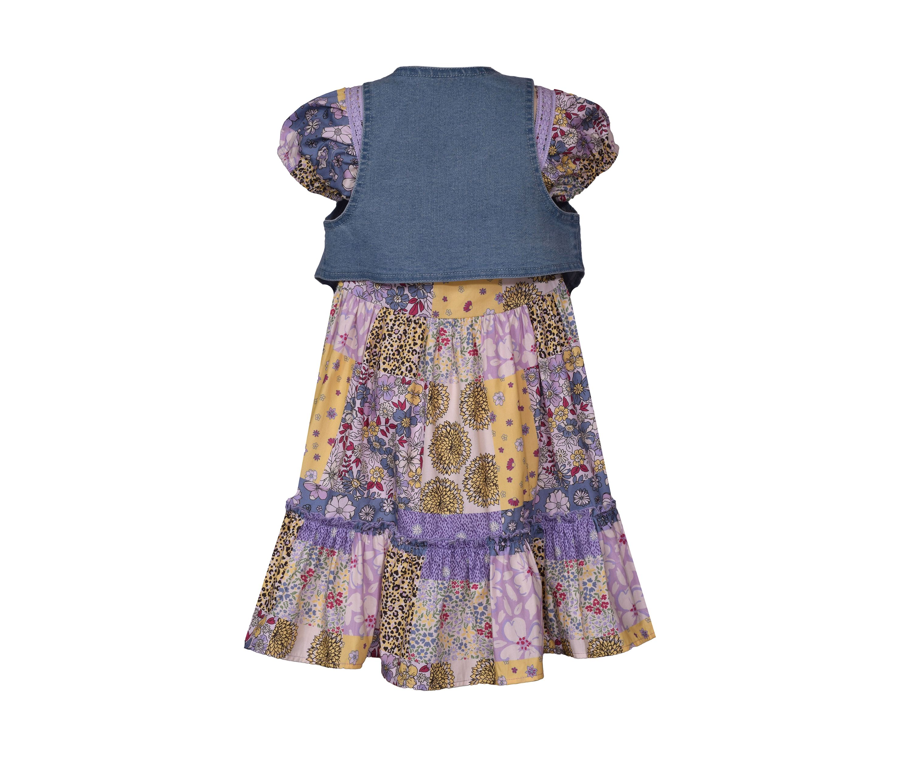Girls 4-6x Printed Dress and Denim Vest Set