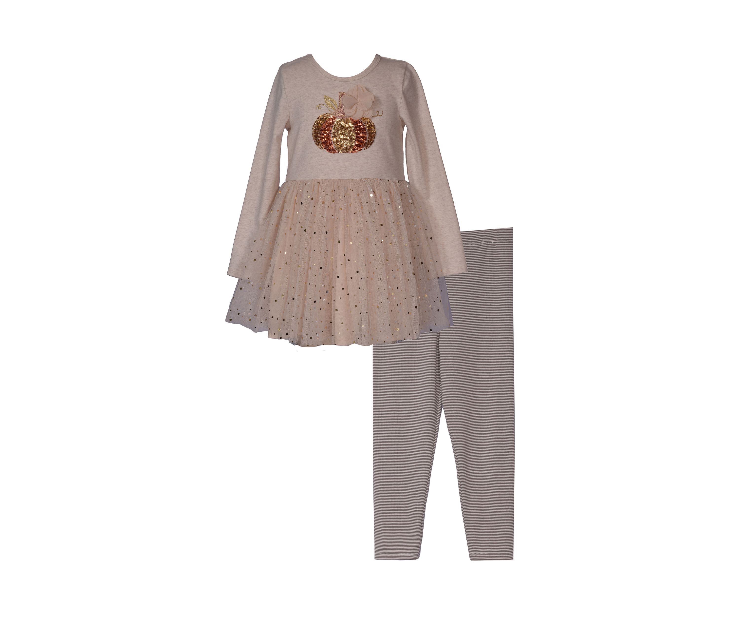 Girls 4-6x Pumpkin Glitter Appliqué Top and Leggings Set