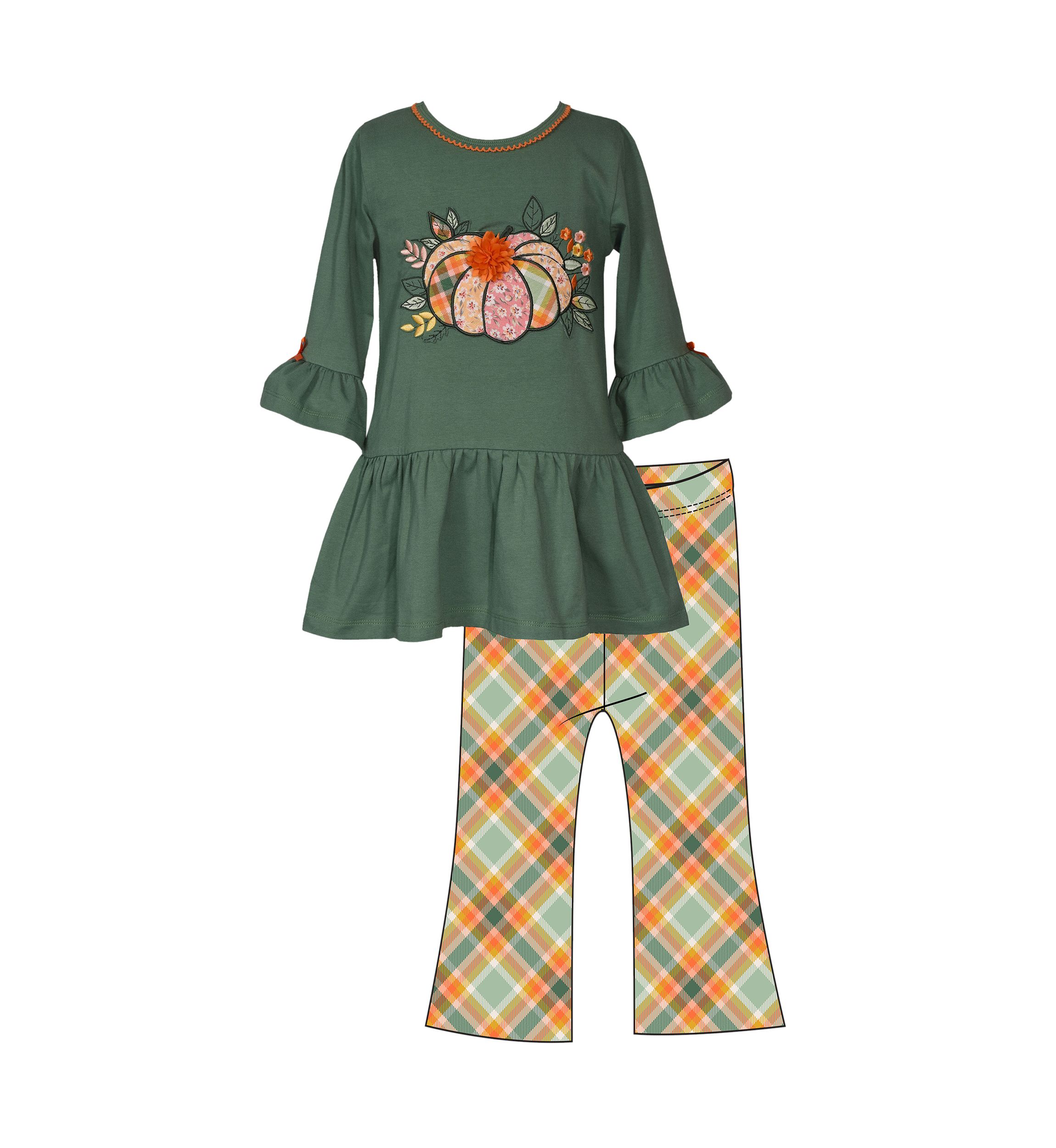 Girls 4-6x Pumpkin Appliqué Top and Printed Leggings Set