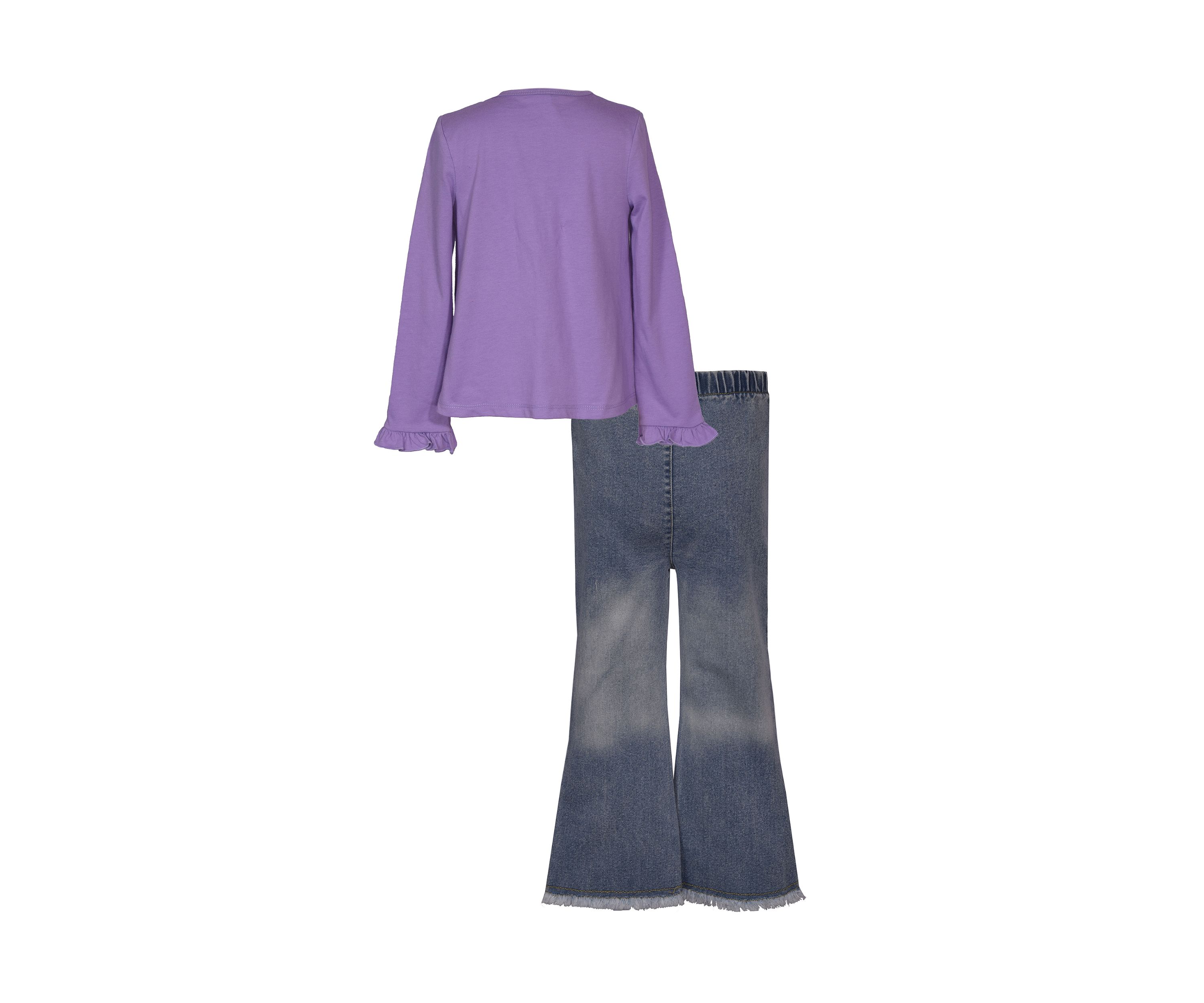 Girls 4-6x Cowboy Boots Graphic Top and Denim Flare Pants Set
