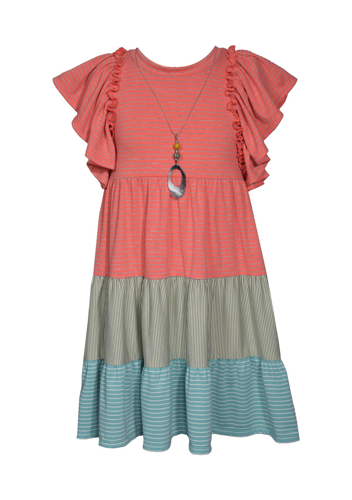 Girls 4-6x Striped Tiered Knit Dress with Necklace