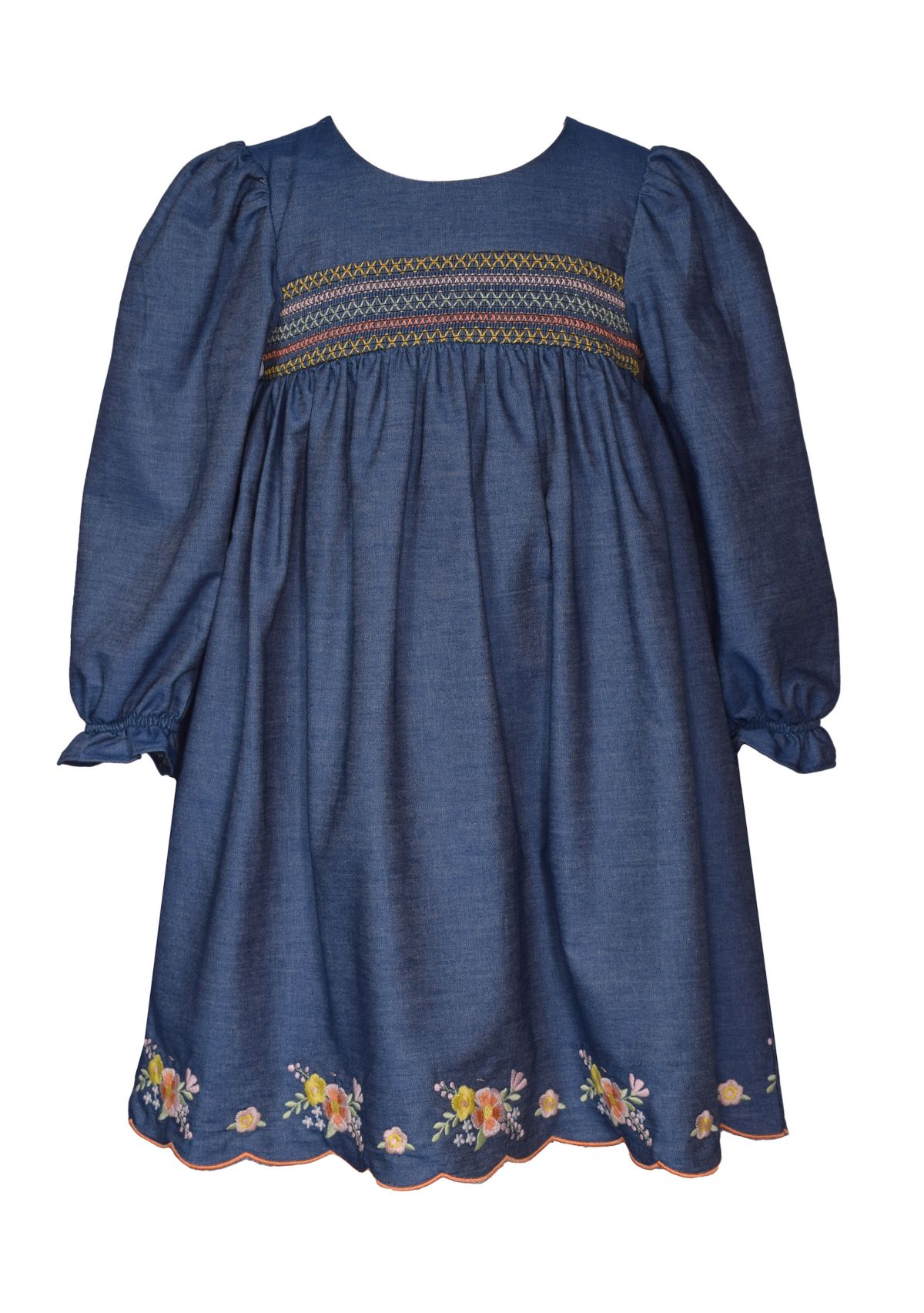 Girls 4-6x Embroidered Smocked Denim Dress