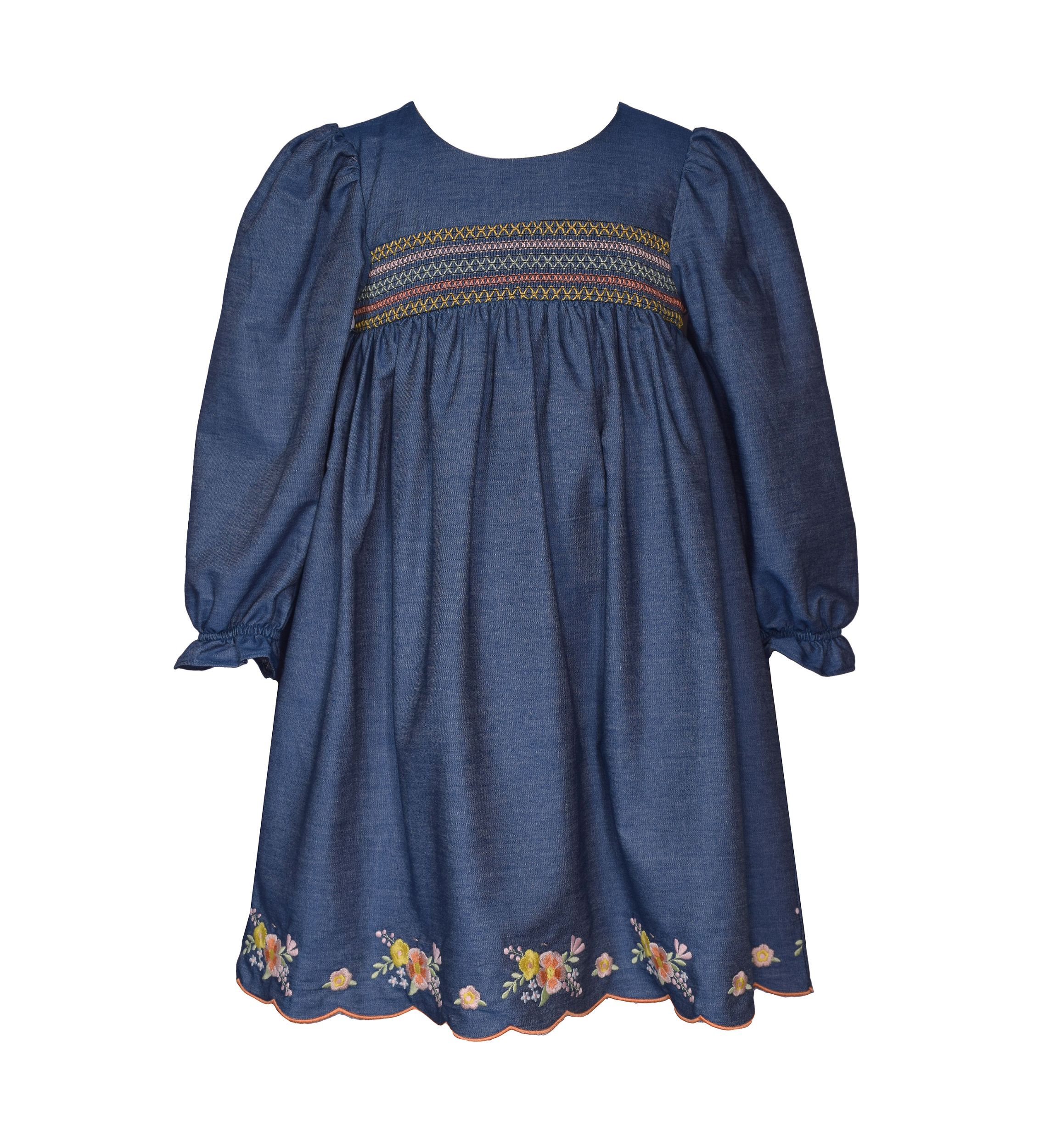 Girls 4-6x Embroidered Smocked Denim Dress