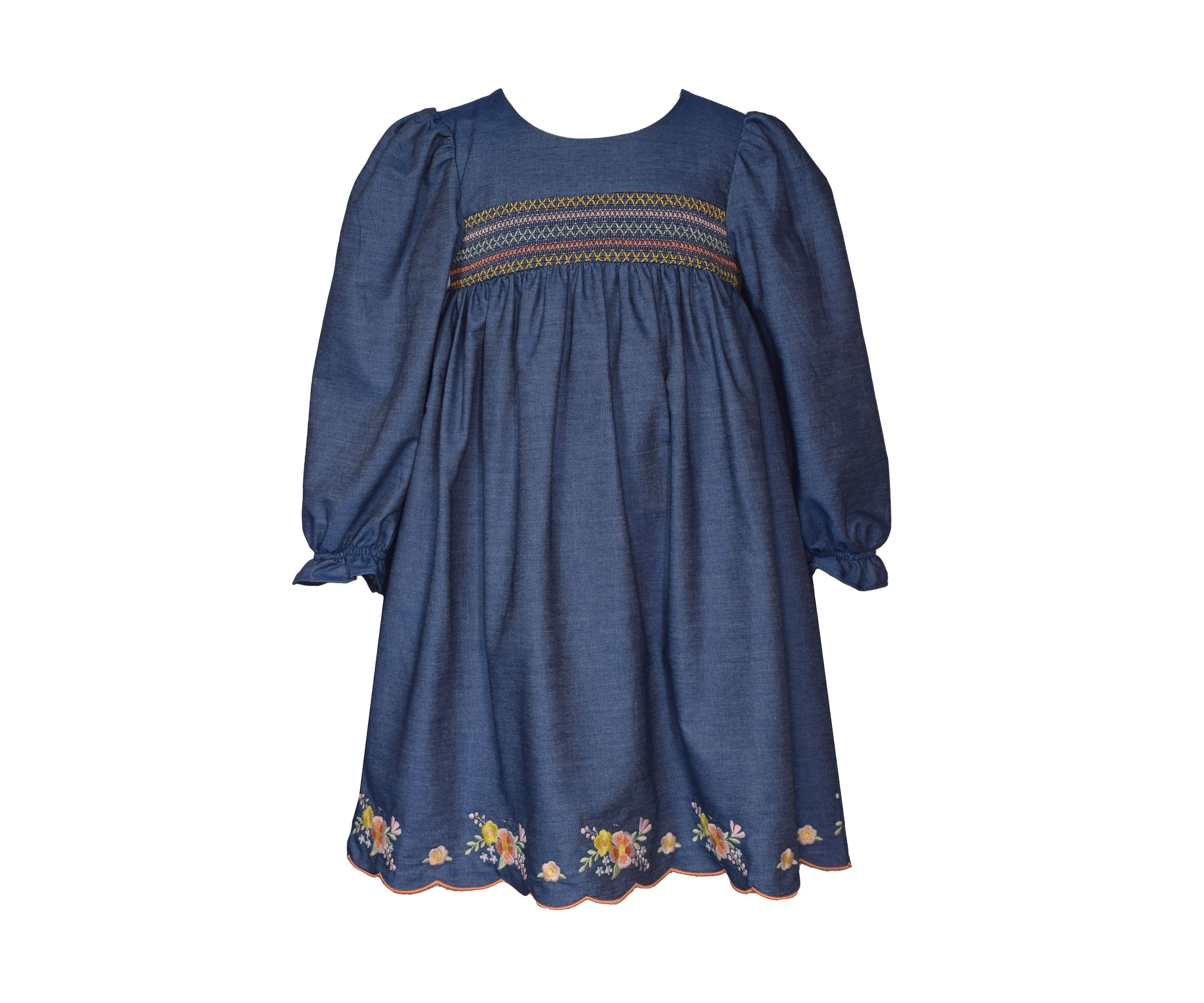 Girls 4-6x Embroidered Smocked Denim Dress