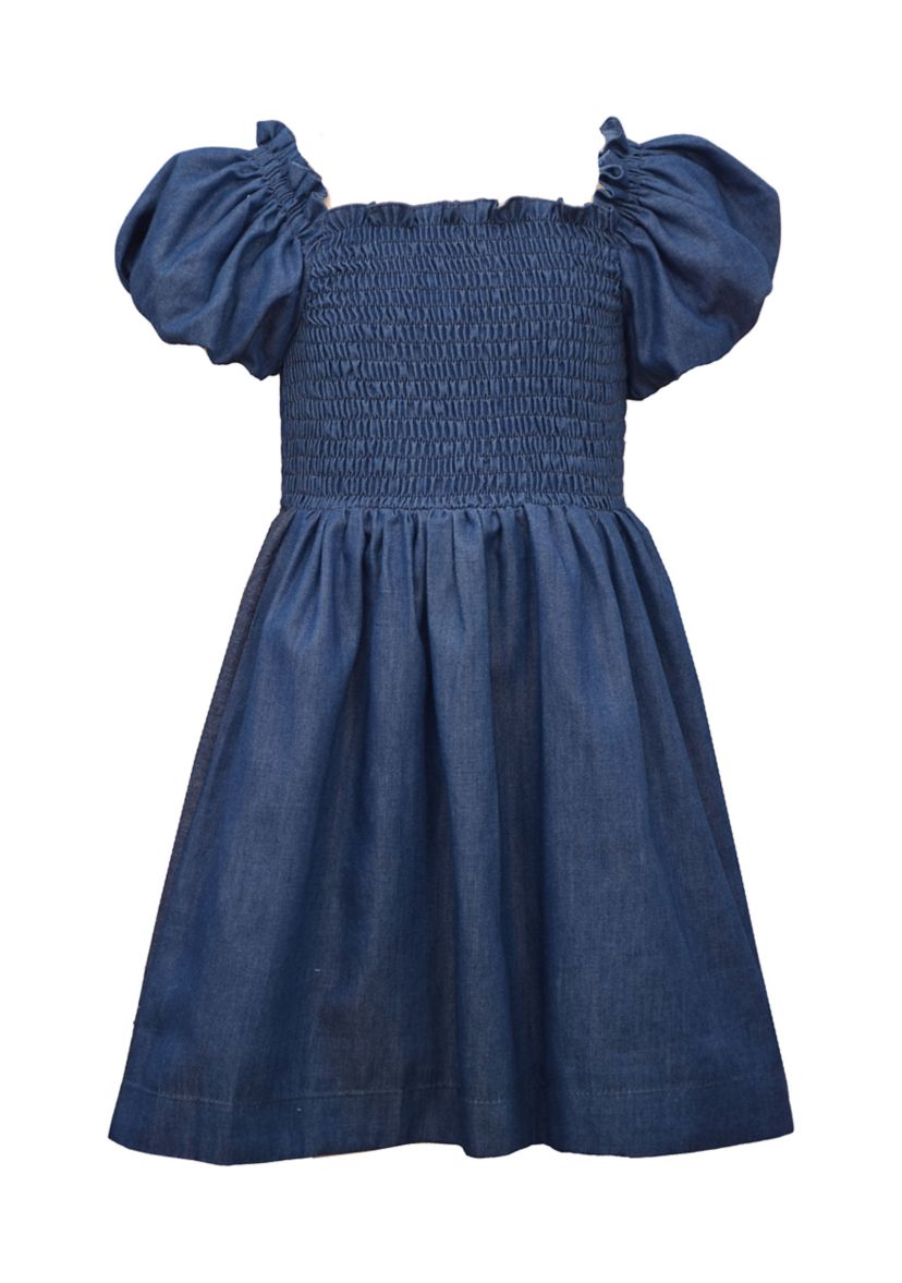 Girls 7-16 Puff Sleeve Smocked Dress