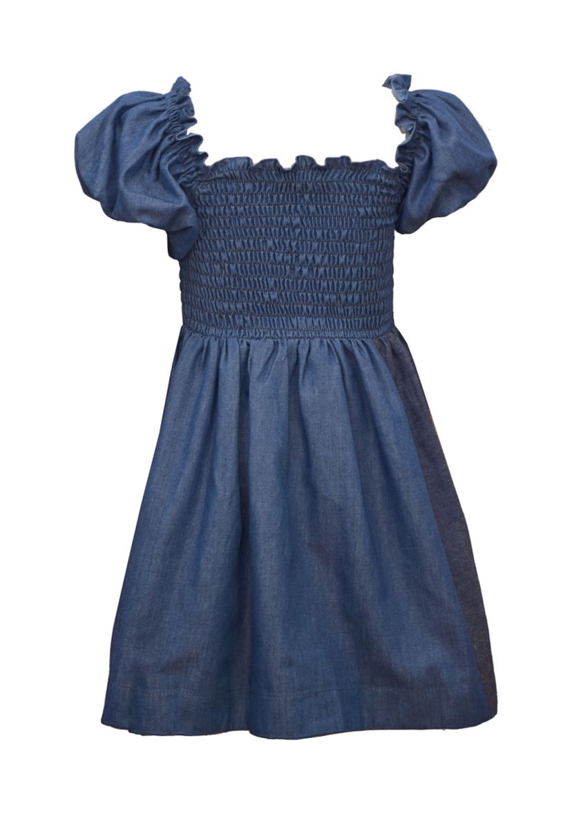Girls 7-16 Puff Sleeve Smocked Dress