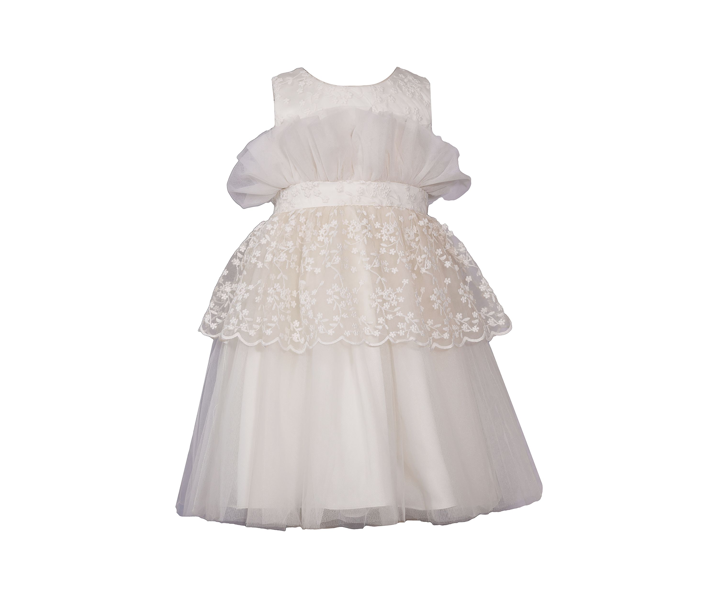 Girls 7-16 Embroidered Border Mesh Fan Bodice Party Dress