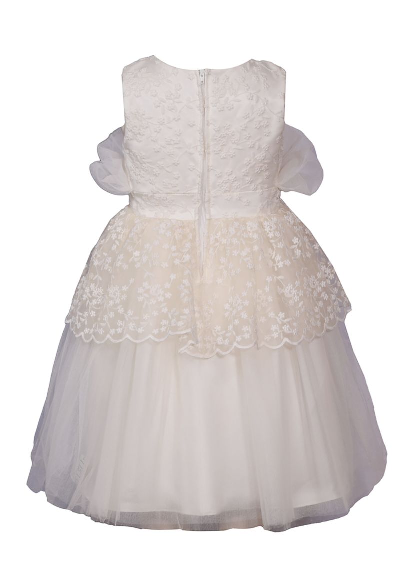 Girls 7-16 Embroidered Border Mesh Fan Bodice Party Dress