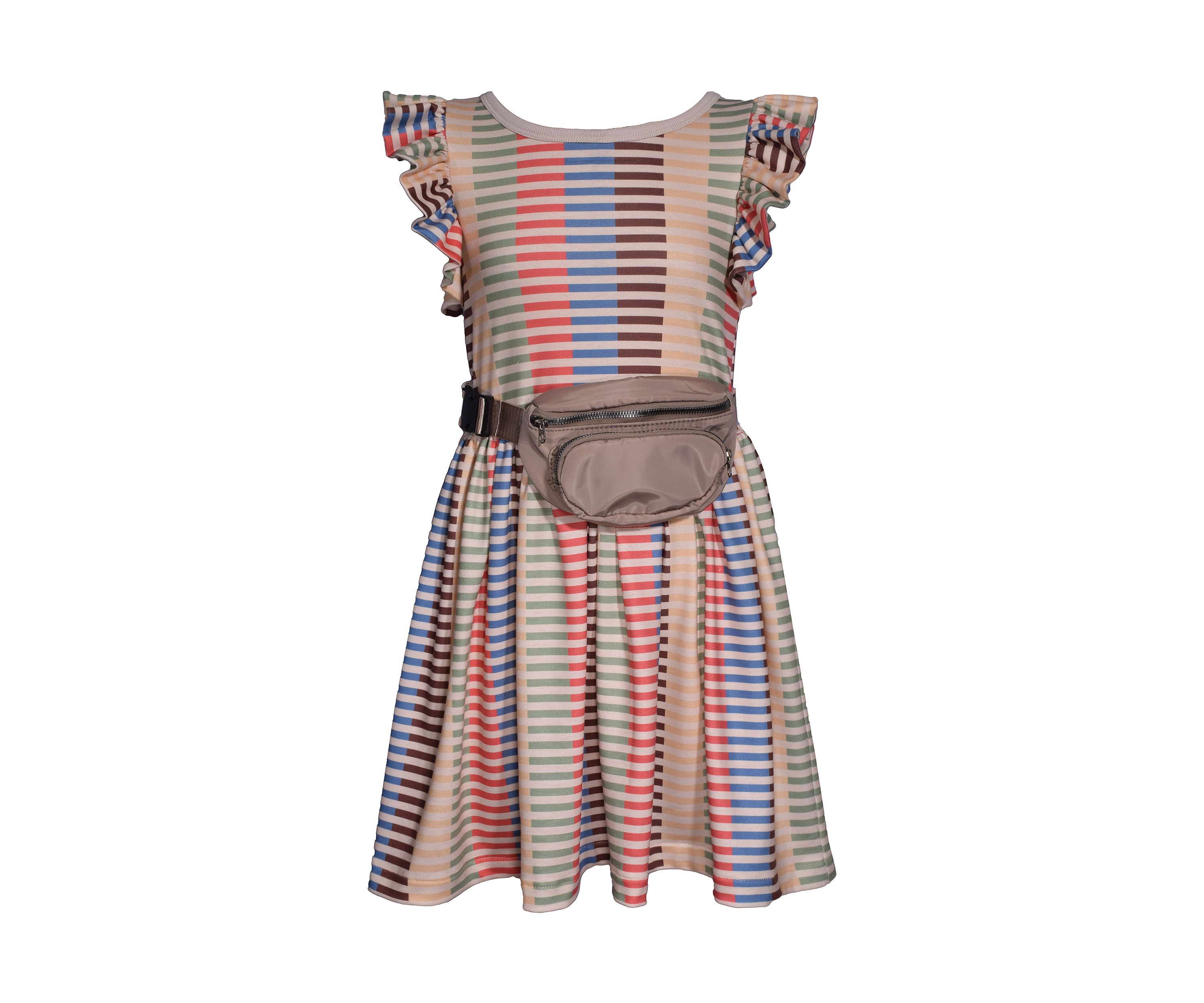 Girls 7-16 Striped Ruffle Dress and Bag Set