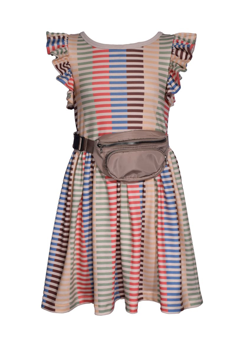 Girls 7-16 Striped Ruffle Dress and Bag Set