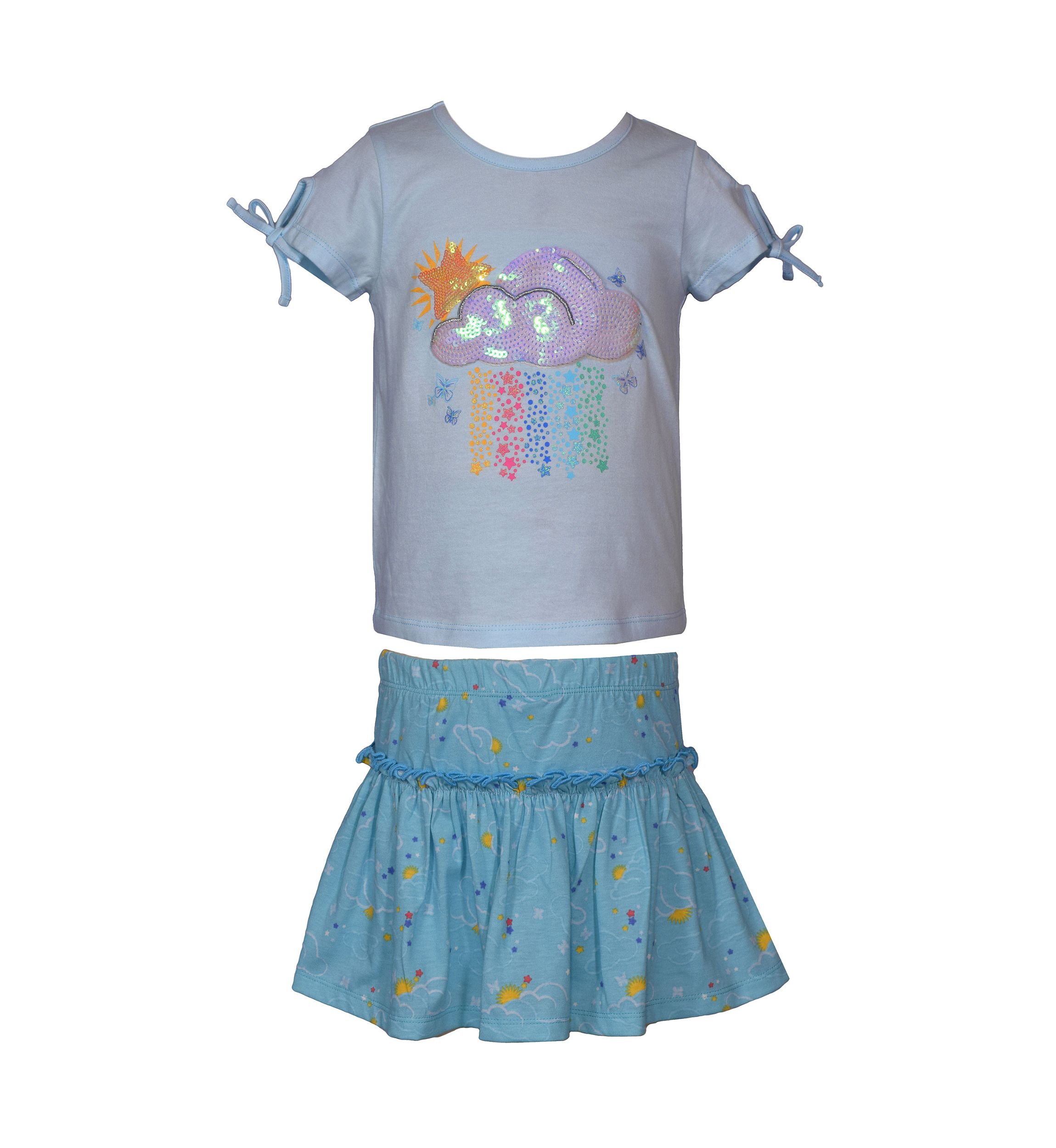 Girls 7-16 Clouds Graphic Top and Printed Skort Set