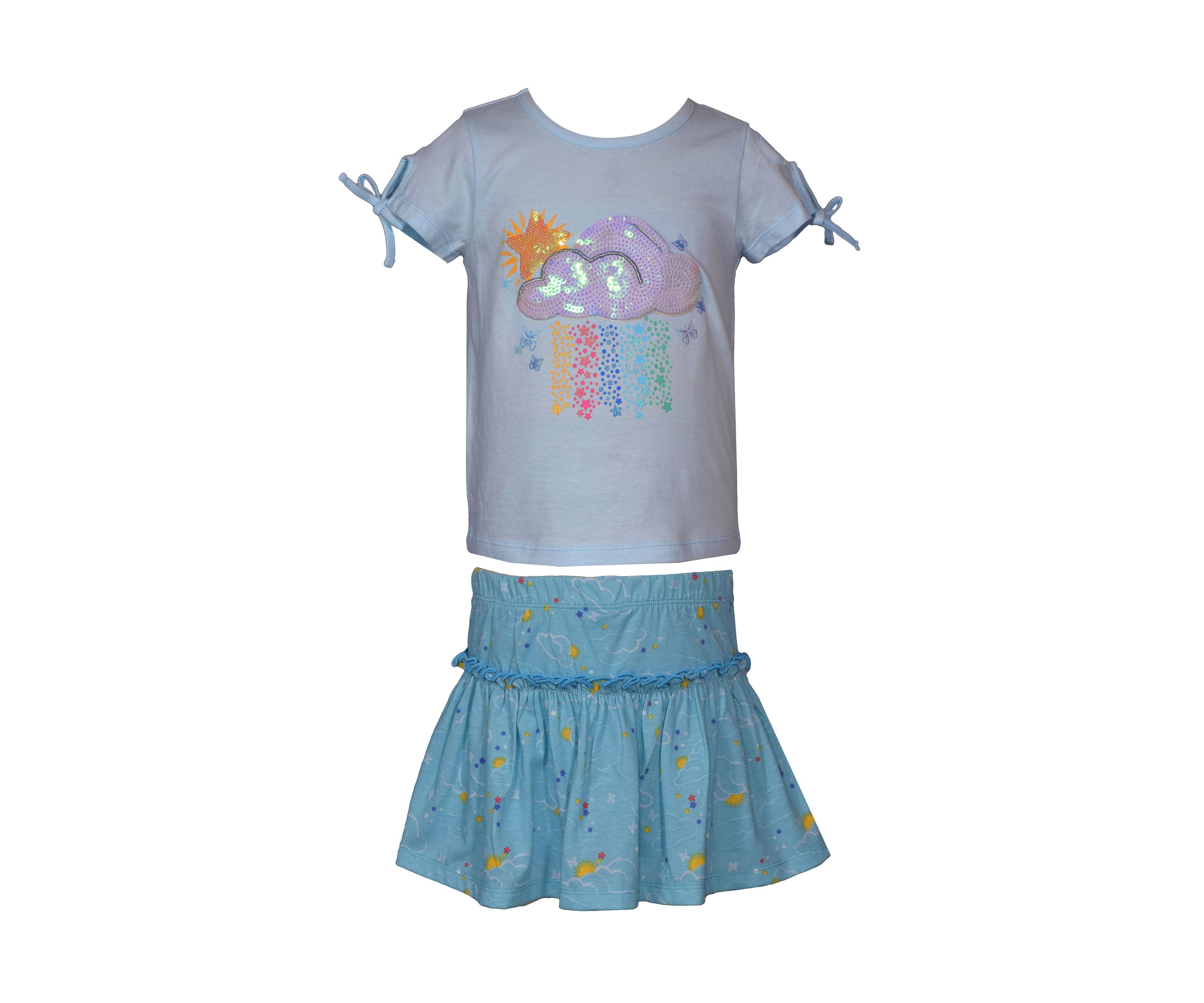 Girls 7-16 Clouds Graphic Top and Printed Skort Set