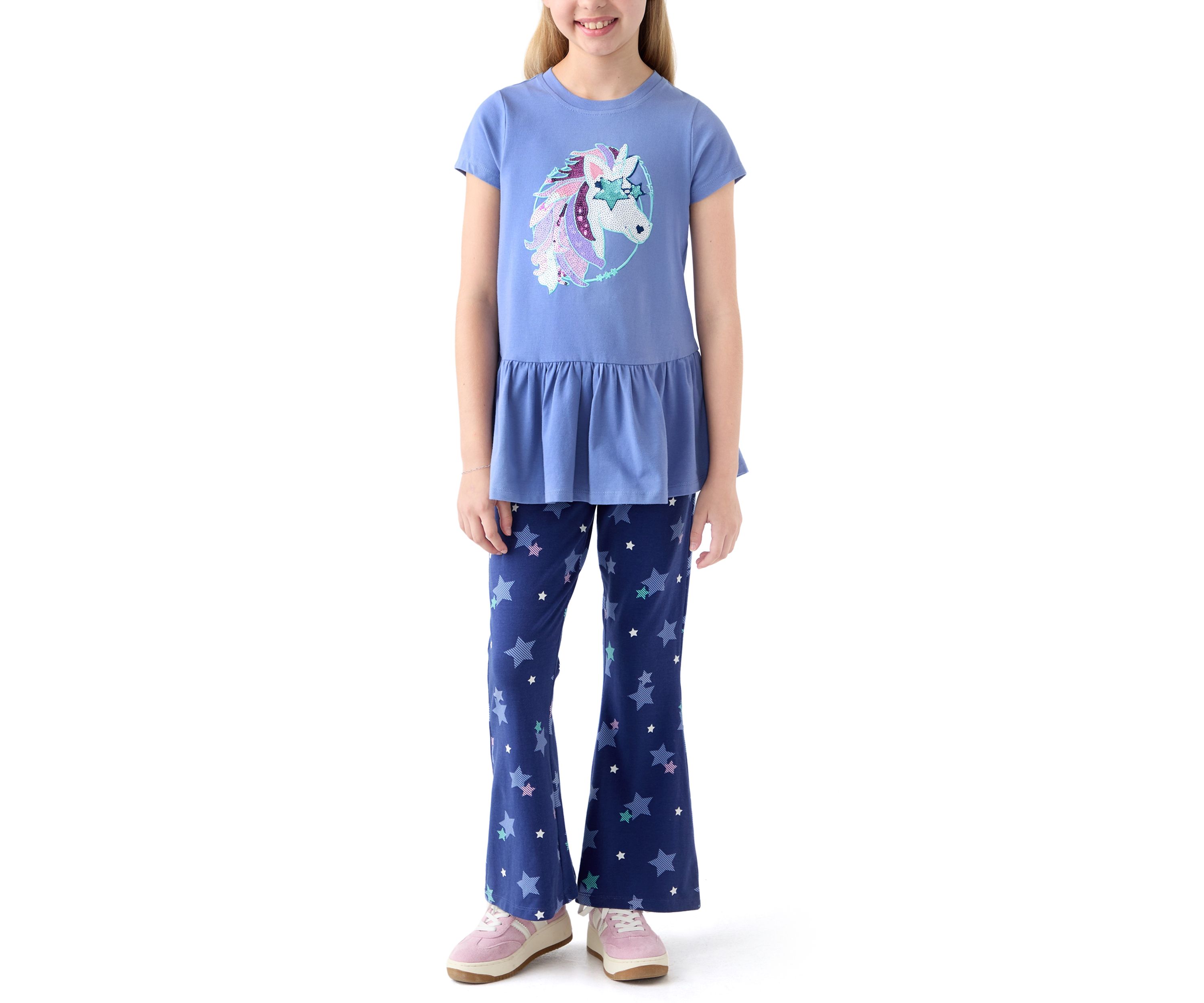 Girls 7-16 Unicorn Tunic Top and Flare Pants Set 