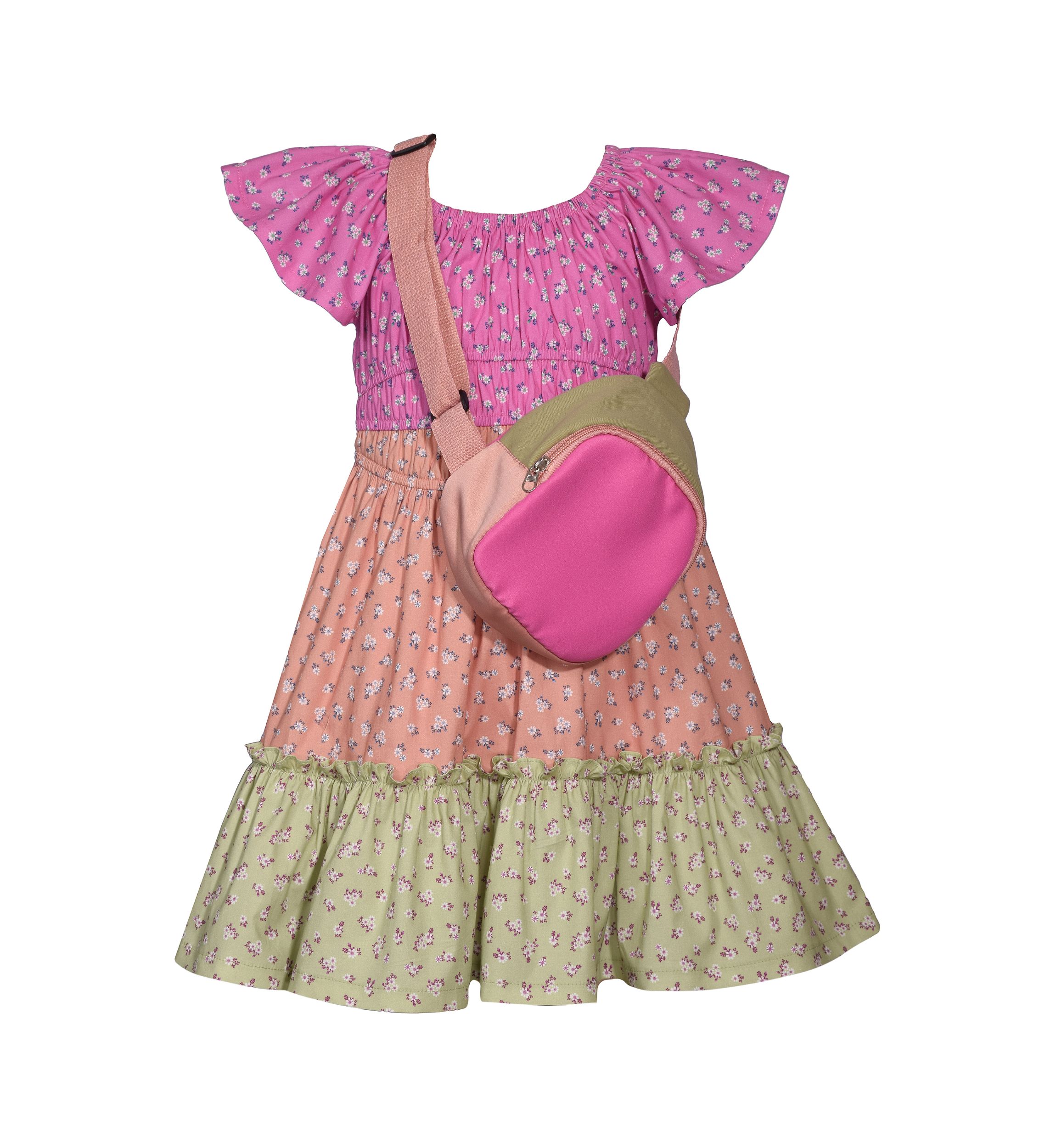 Girls 7-16 Tiered Mixed Printed Dress