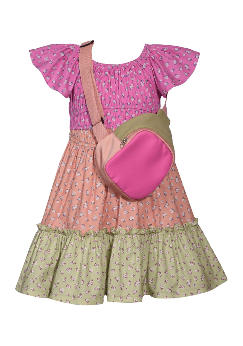 Girls 7-16 Tiered Mixed Printed Dress
