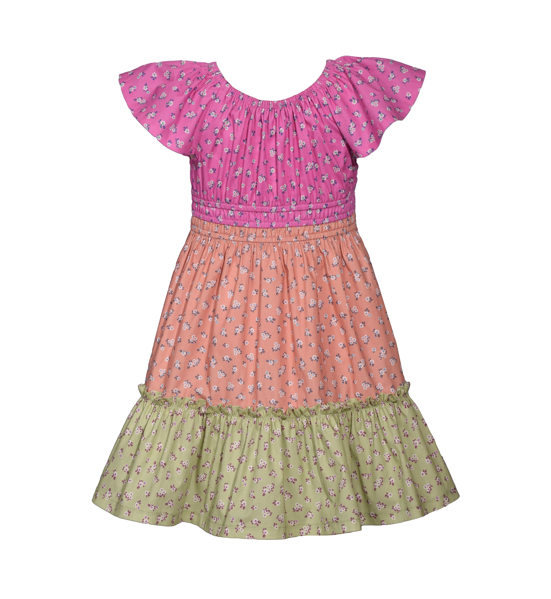 Girls 7-16 Tiered Mixed Printed Dress