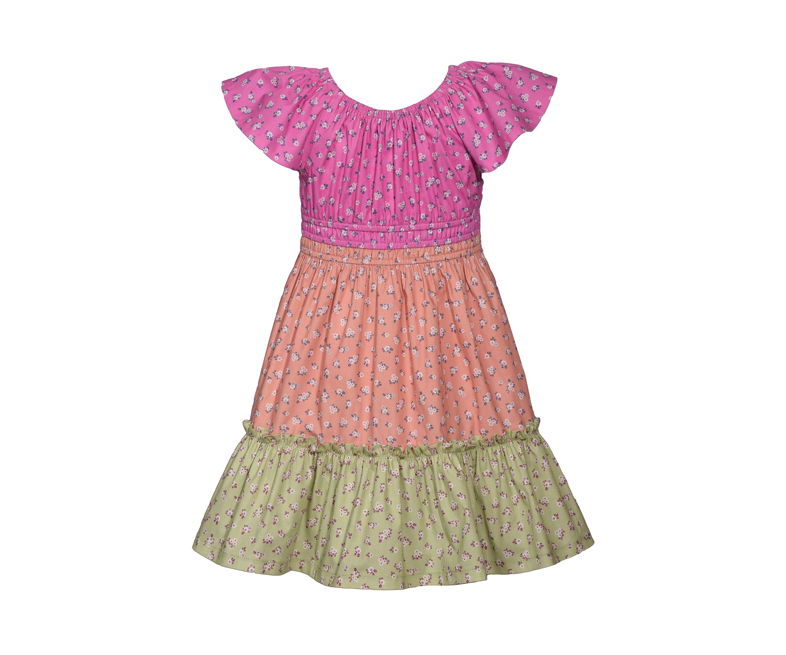 Girls 7-16 Tiered Mixed Printed Dress