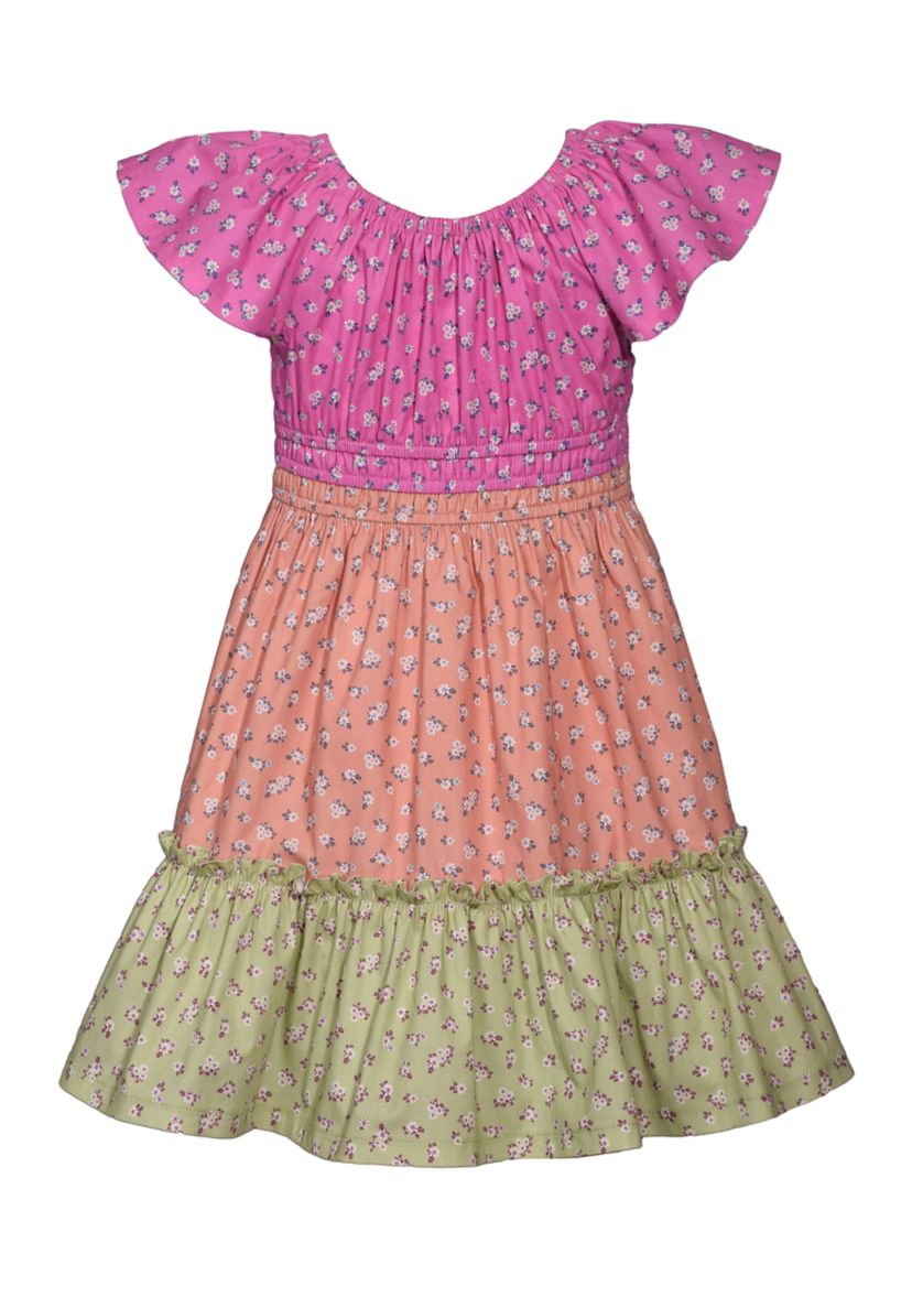 Girls 7-16 Tiered Mixed Printed Dress