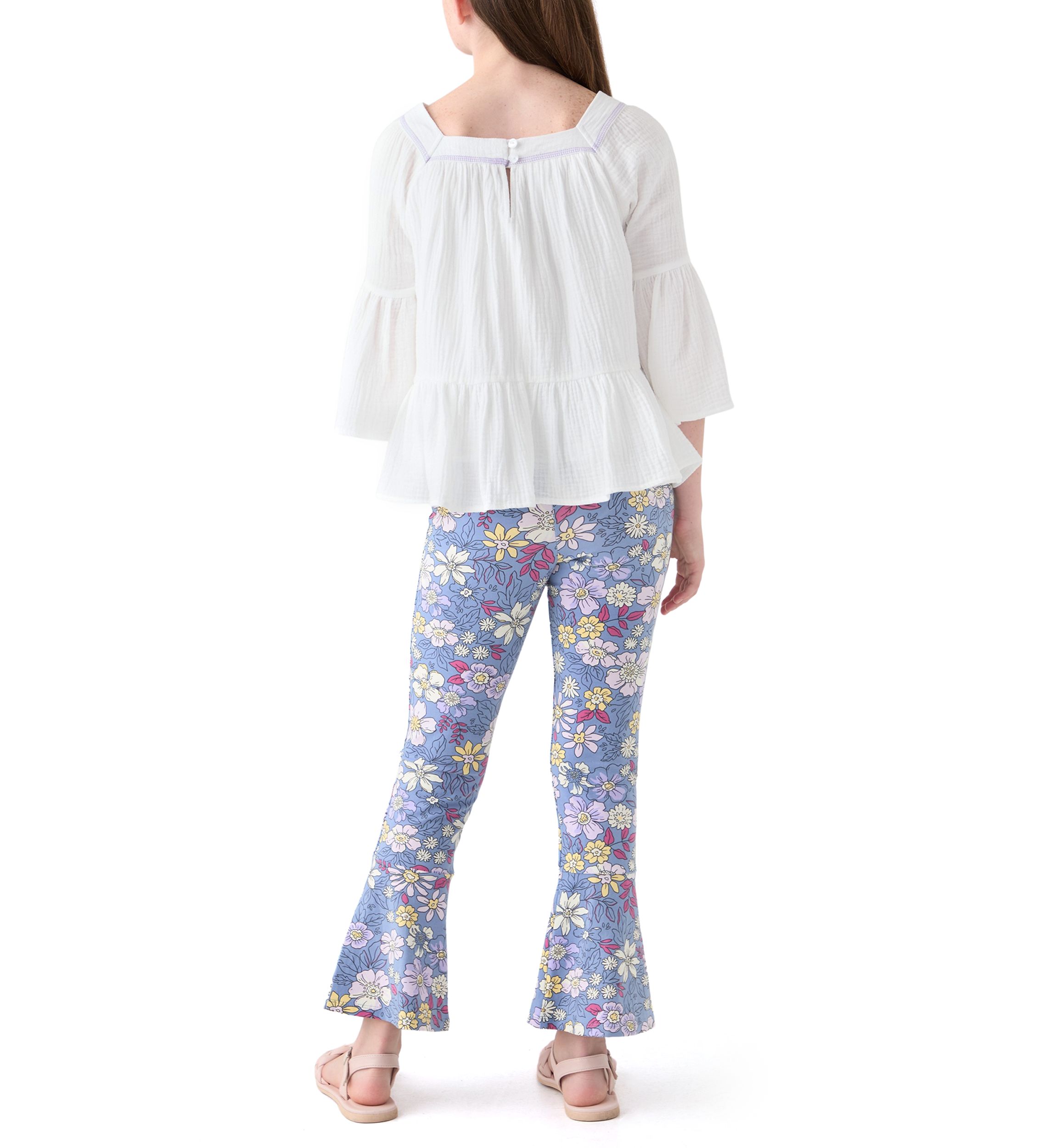Girls 7-16 Knit Top and Printed Flare Pants Set